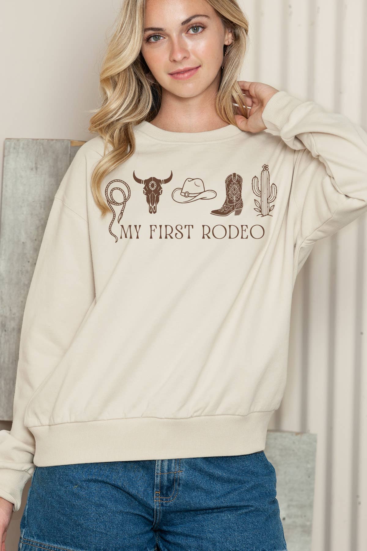 Women Rodeo Graphic Print Pullover Sweater Top