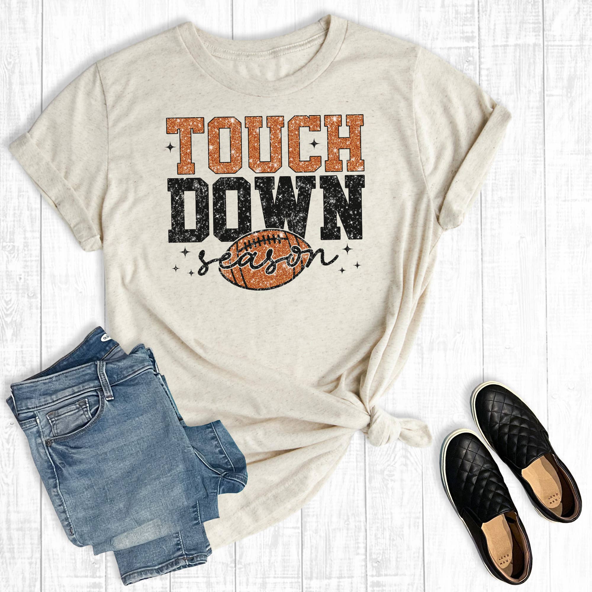 Football Touchdown Season Faux Glitter Graphic Tee