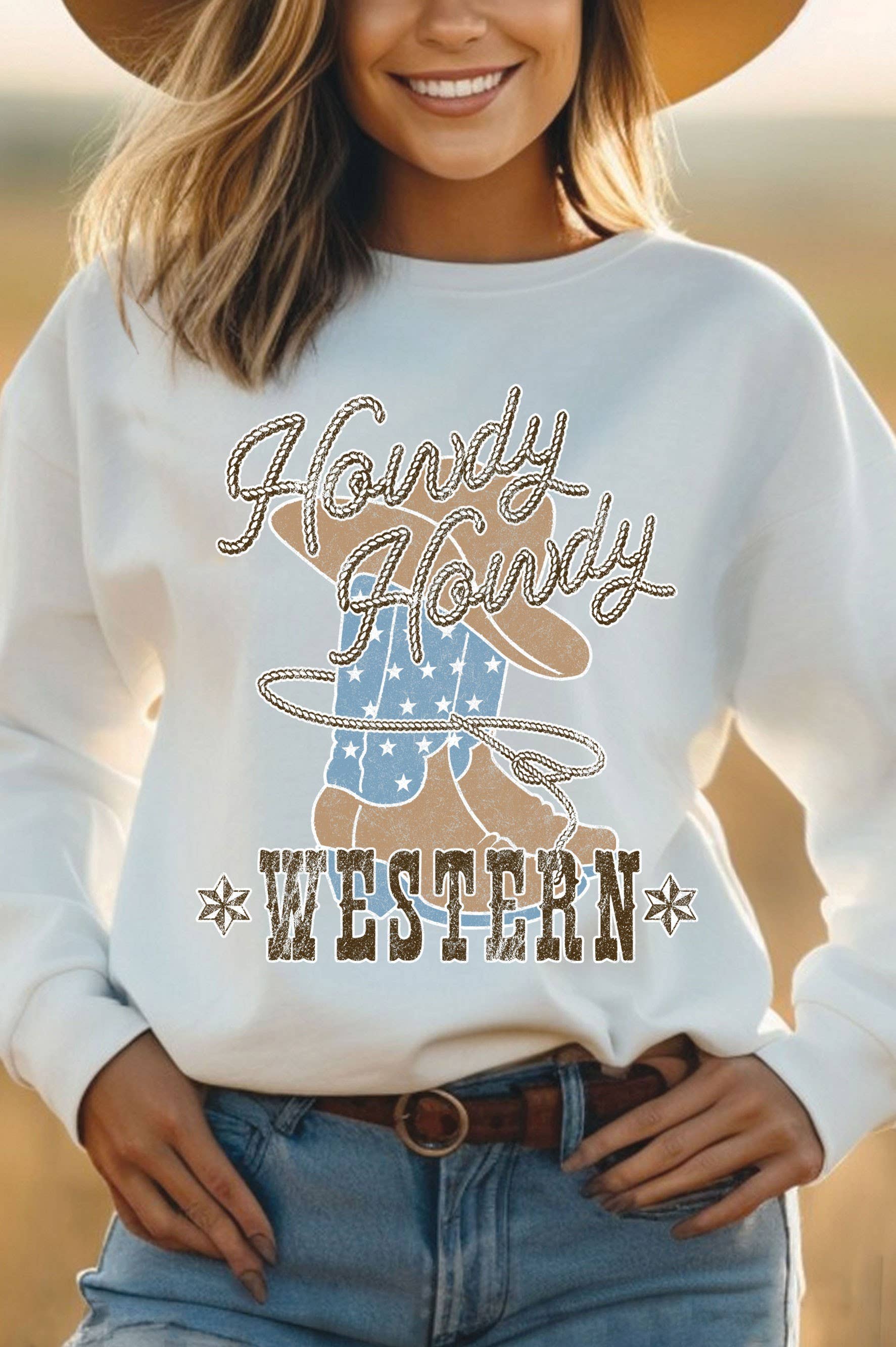 Howdy Western Boots Graphic Brushed Sweatshirts