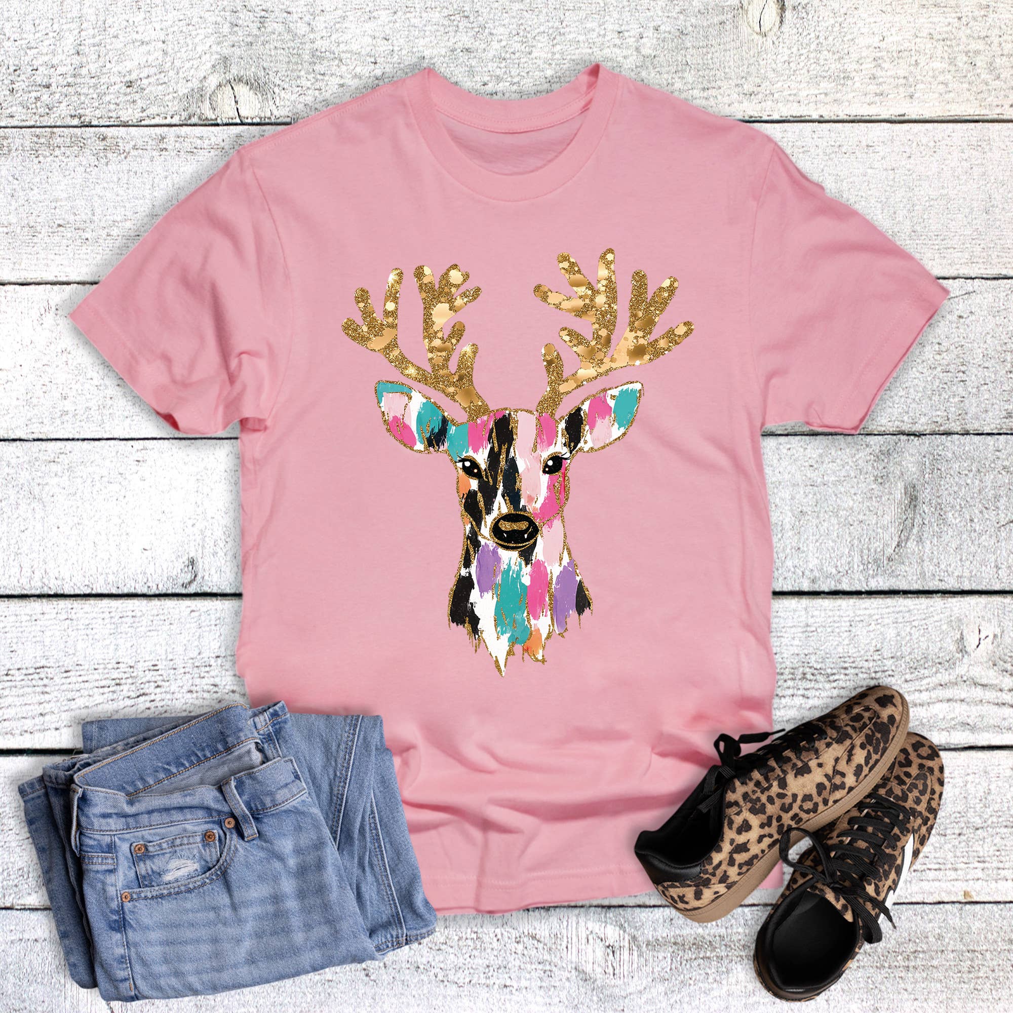 Christmas Brushstroke Deer Graphic Tee