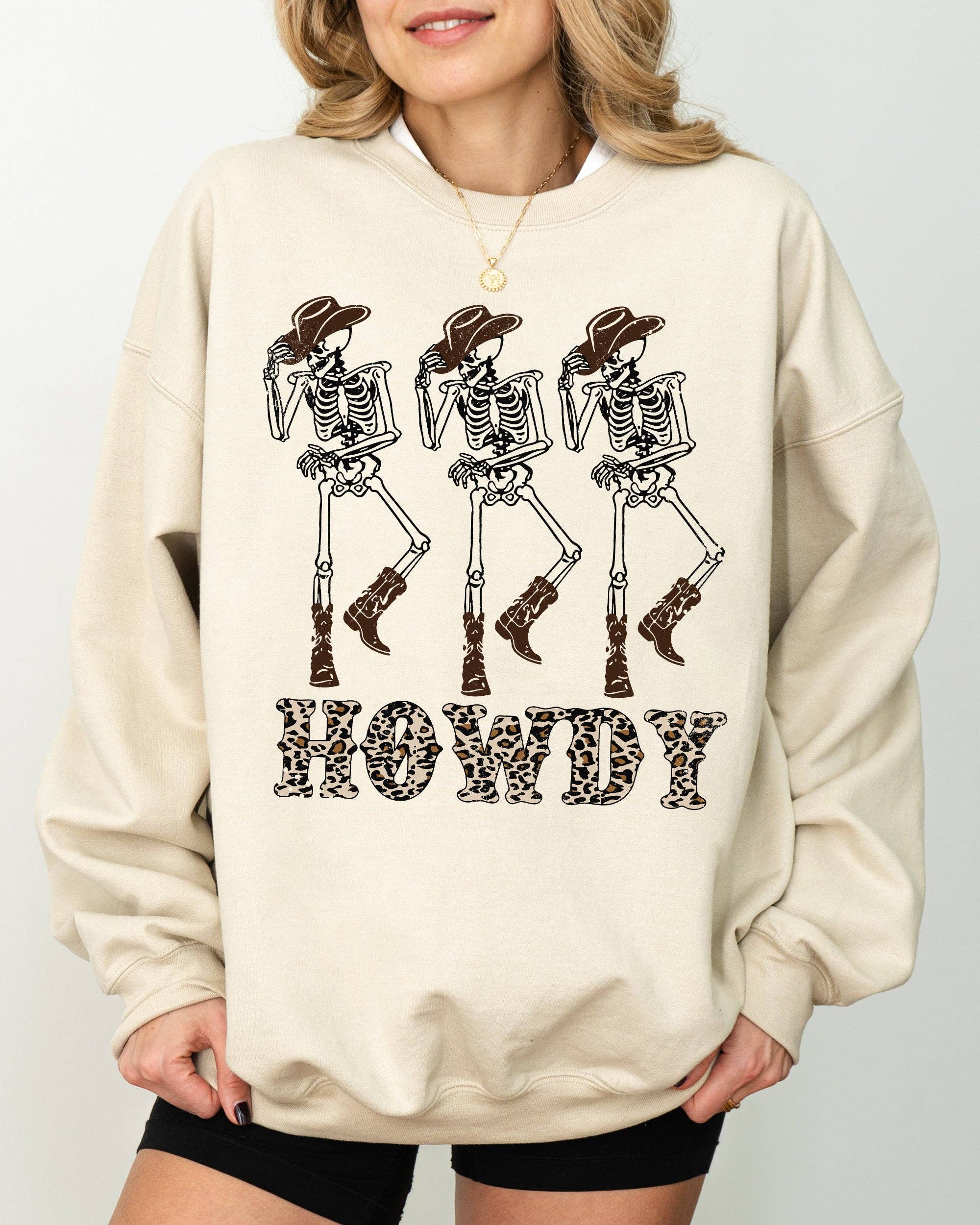Howdy, Cowboy, Western, Ghost, Skeleton Halloween Sweatshirt