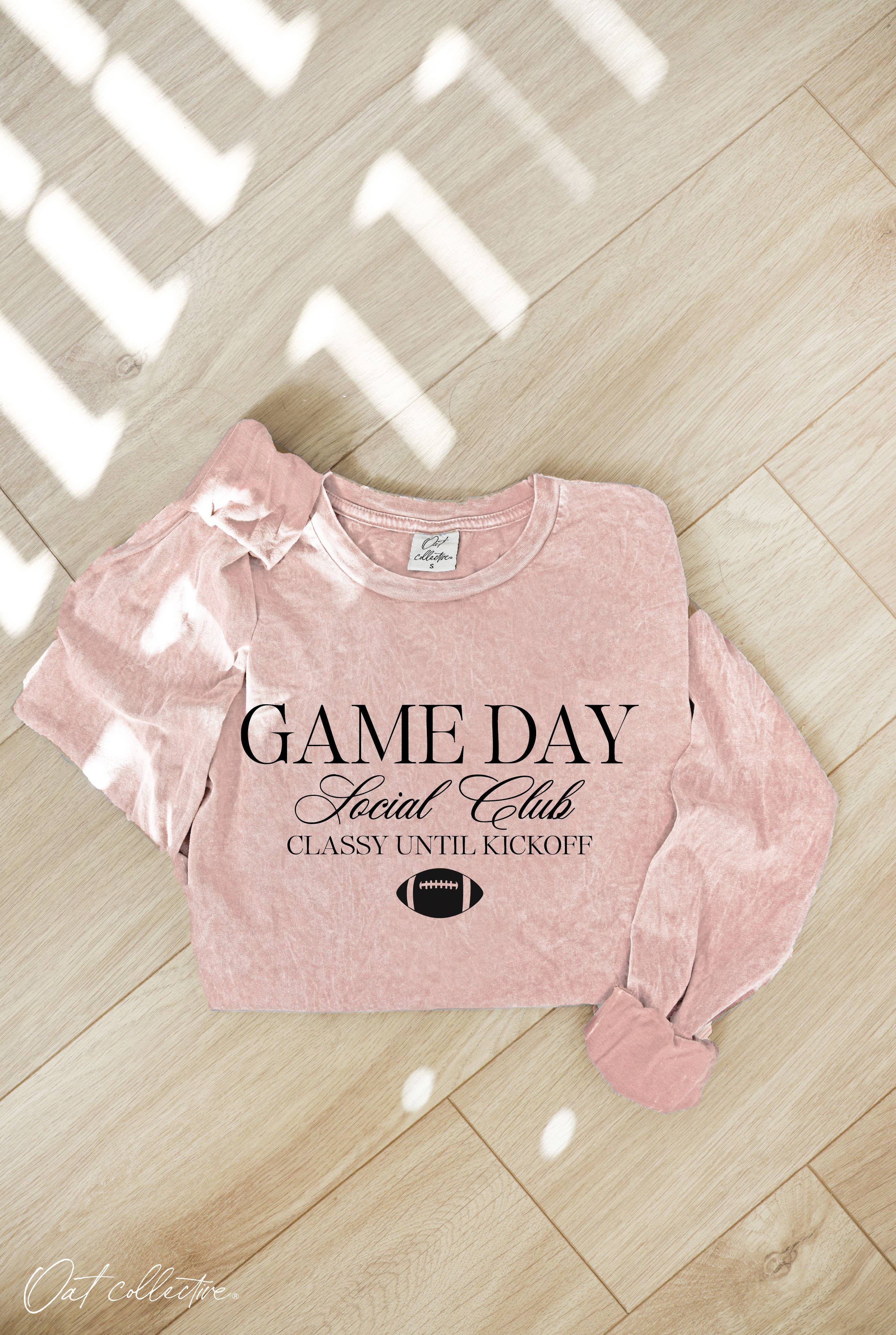Game Day Social Club Mineral Washed Long Sleeve Graphic Top