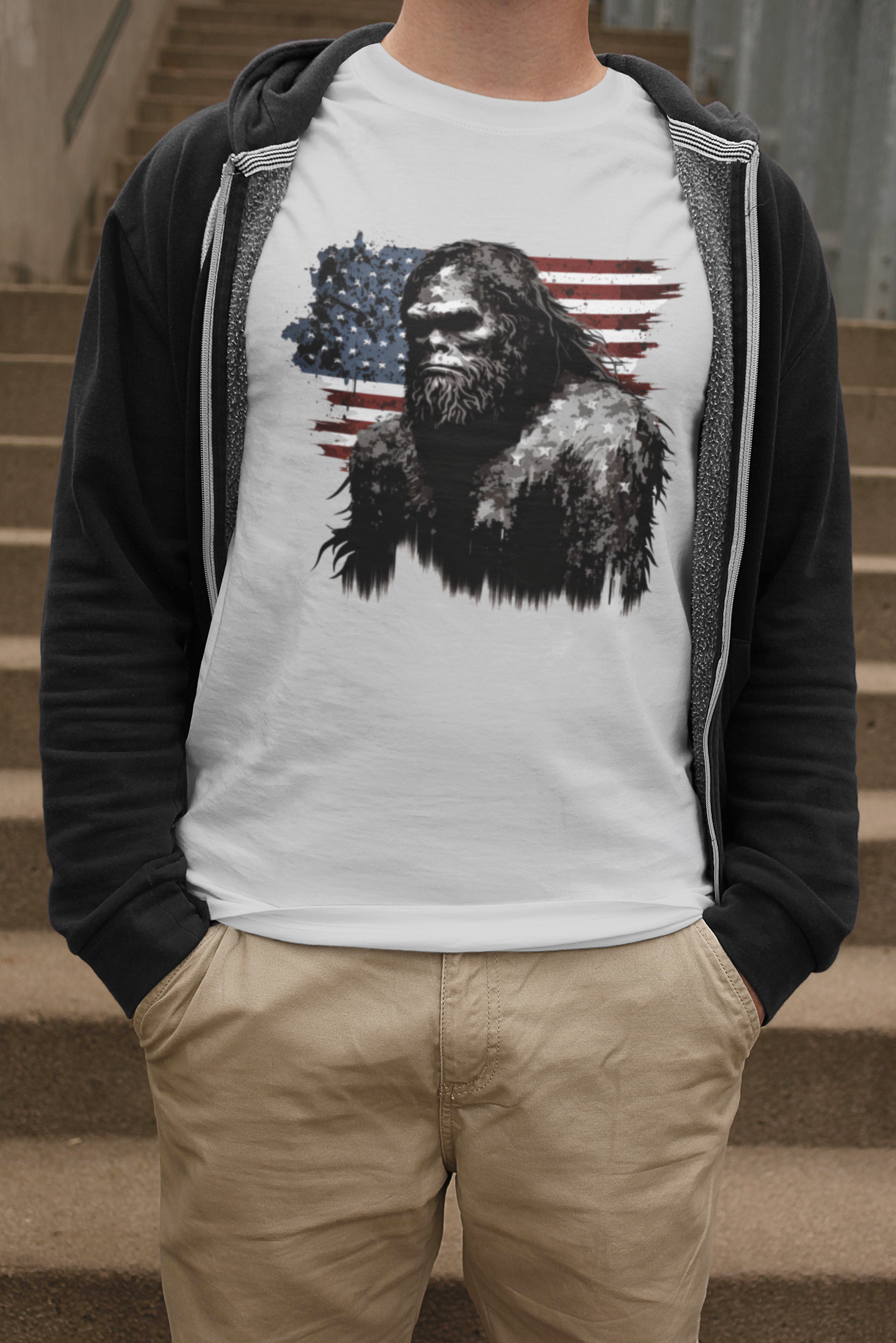 Bigfoot Us Flag T-Shirt (Grey)