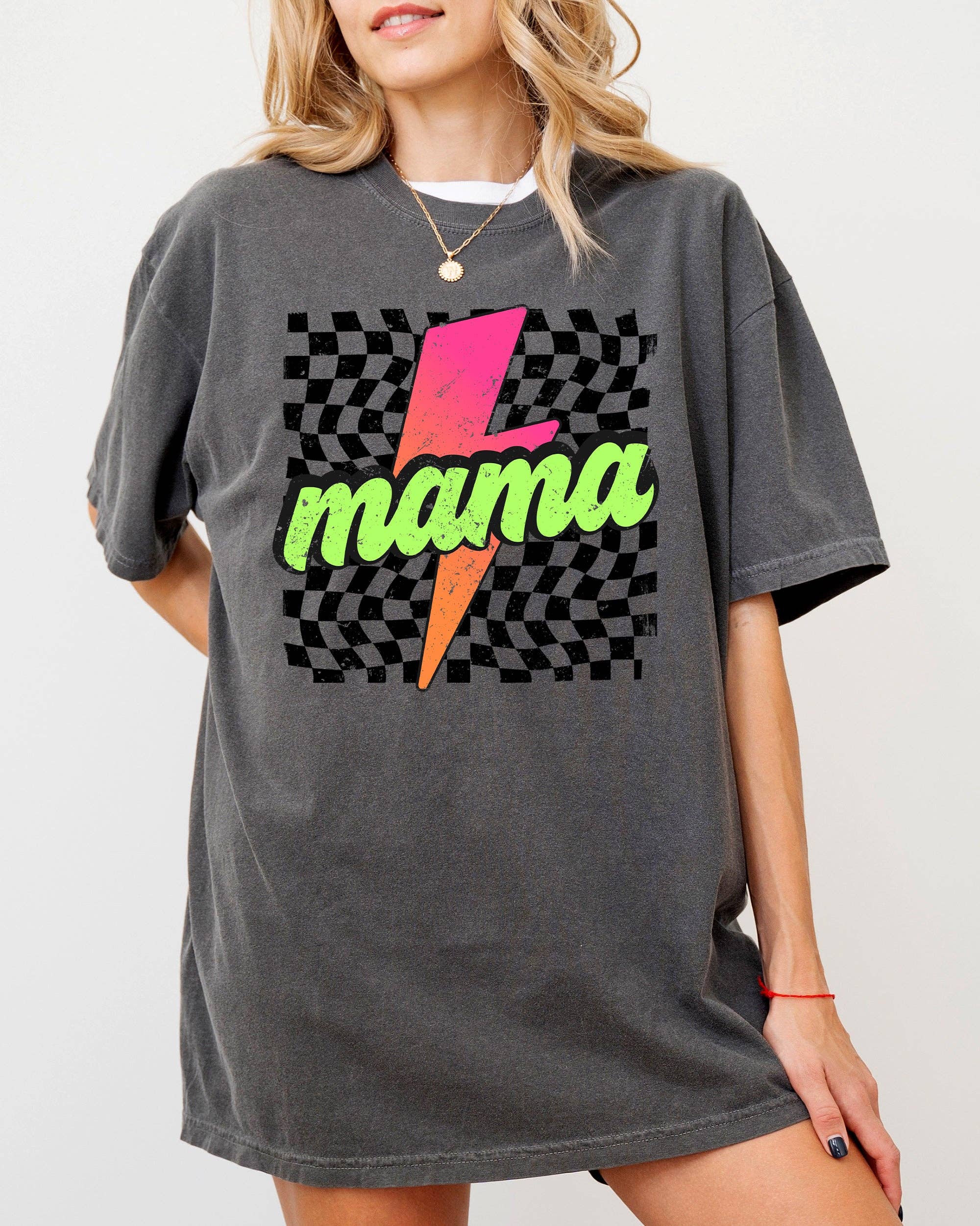 Vintage Mama, Checkered, Lightening, Mother, Mom Retro Shirt