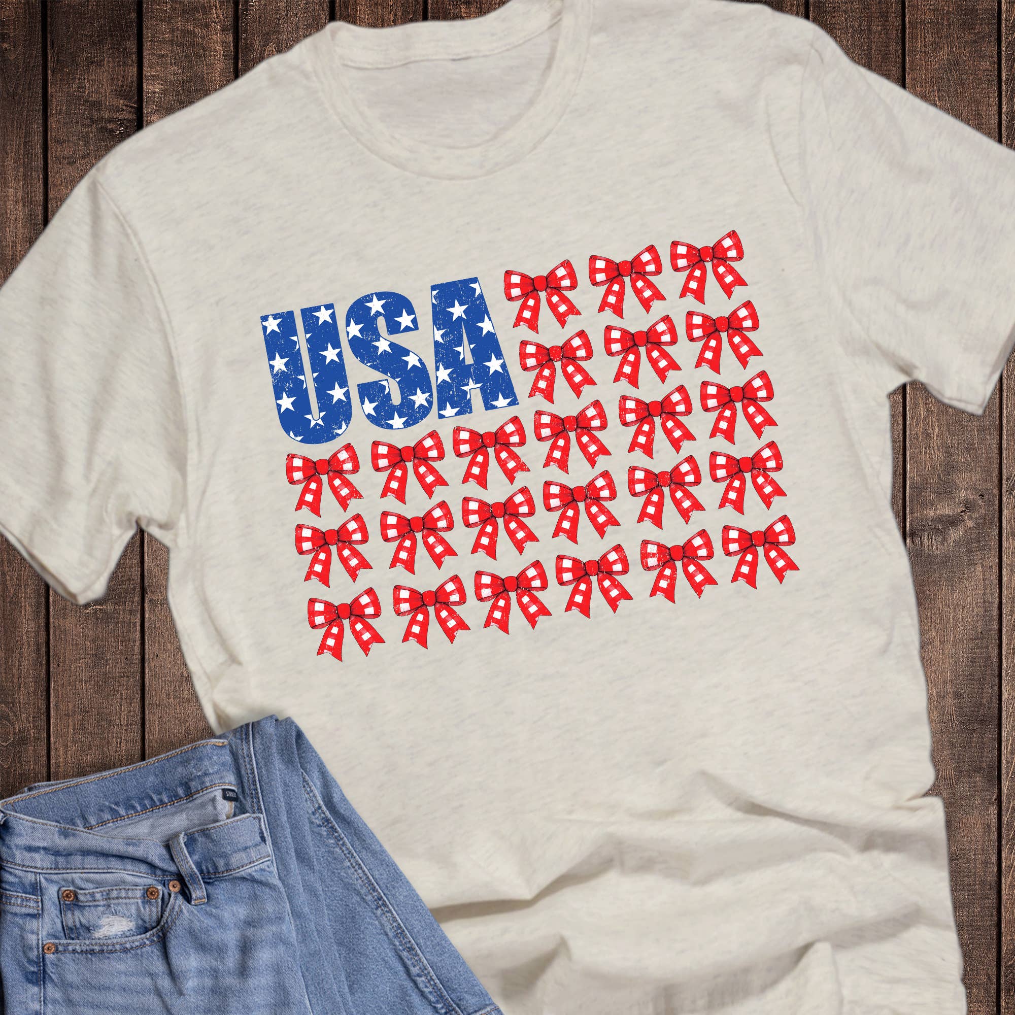 Patriotic Coquette Bow USA Flag Graphic Tee