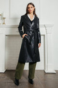 Faux Leather Belted Coat