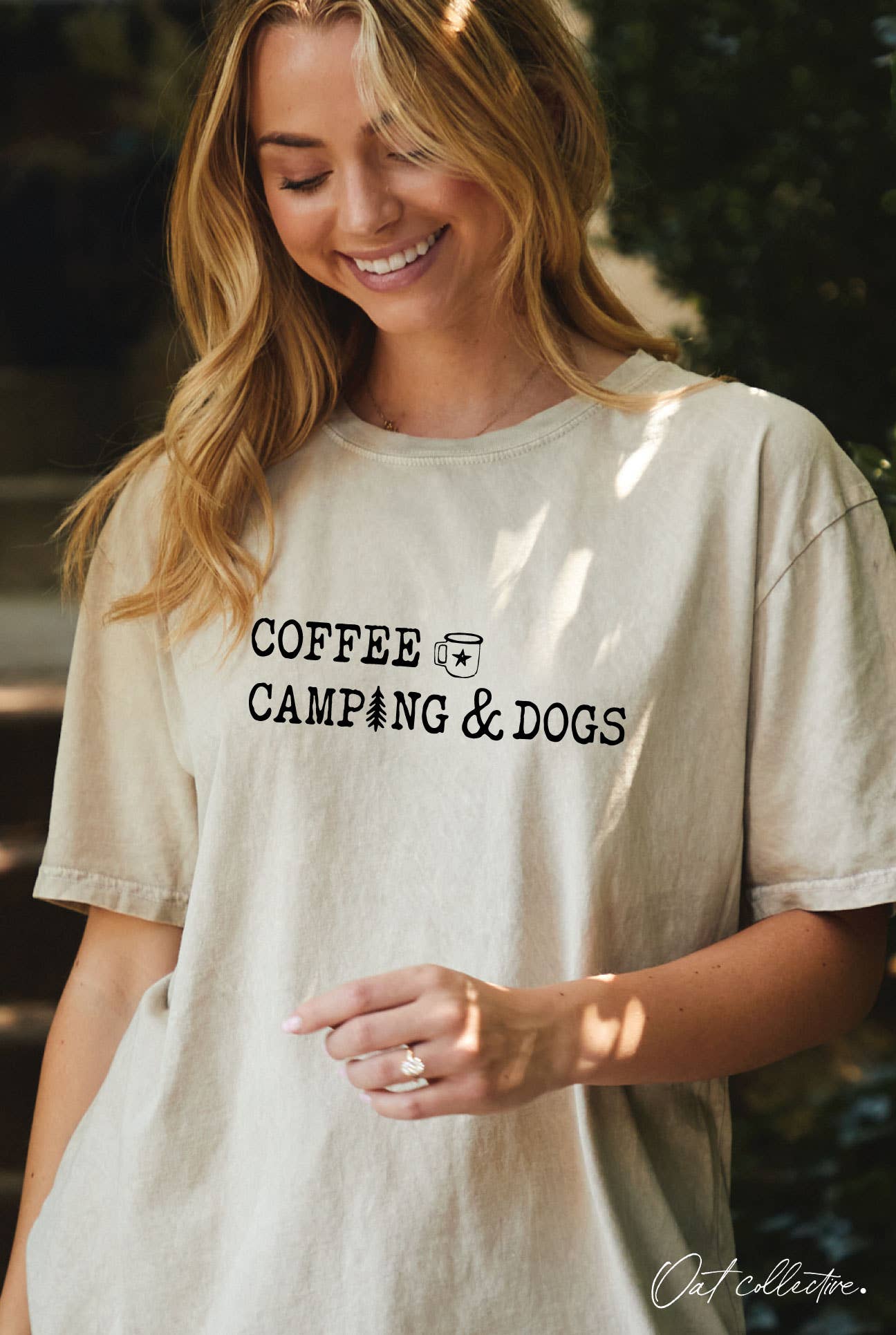 Coffee Camping and Dogs Oversized Graphic Top