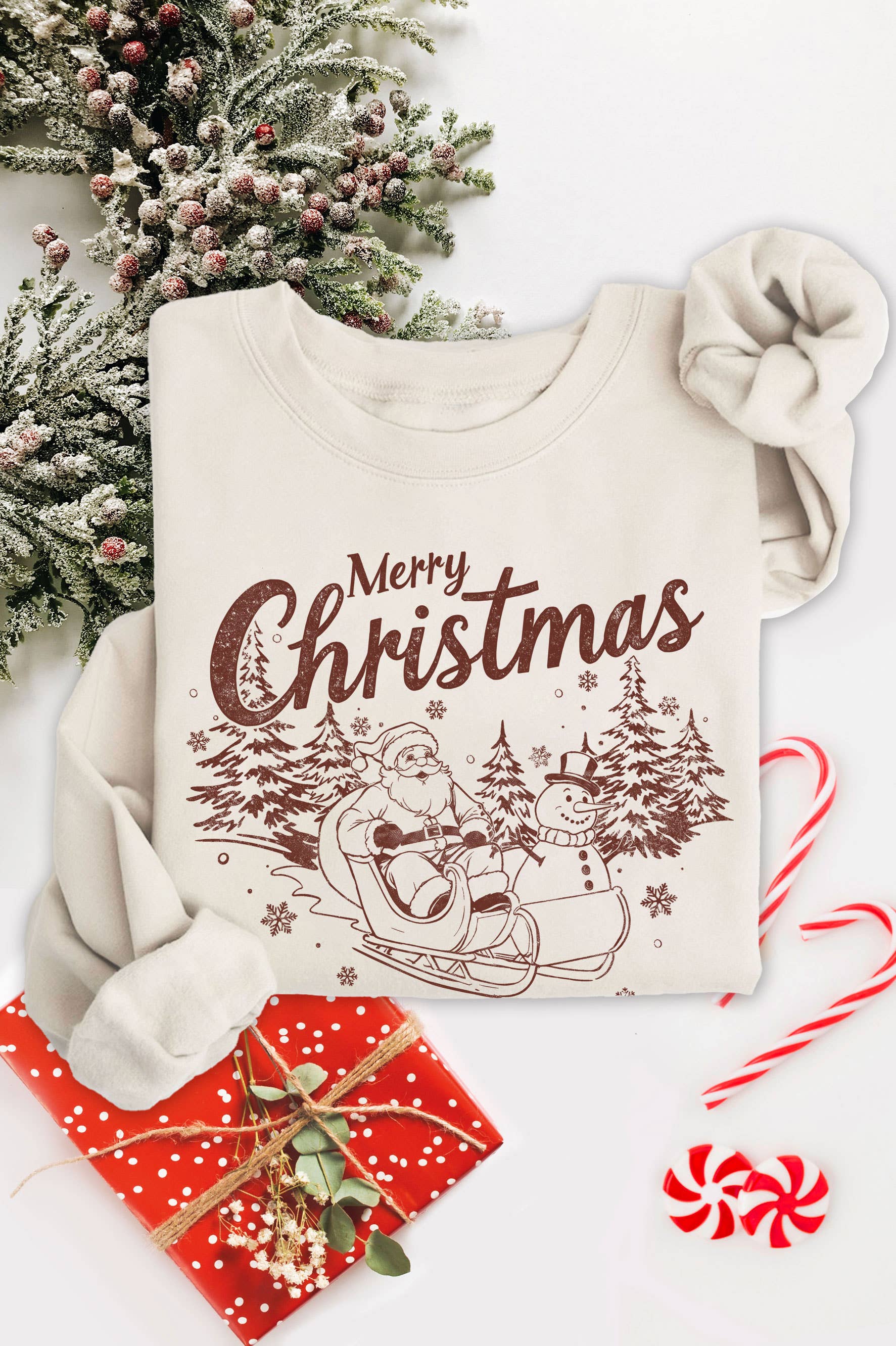 Merry Christmas Santa Graphic Brushed Sweatshirts