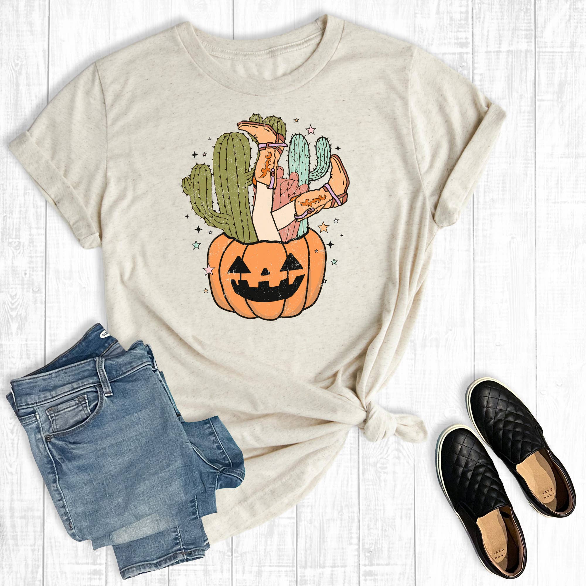 Western Cactus Pumpkin Cowgirl Graphic Tee