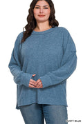 ..SI-27163 Plus Brushed Ribbed Hacci Exposed Seam Drop Shoulde