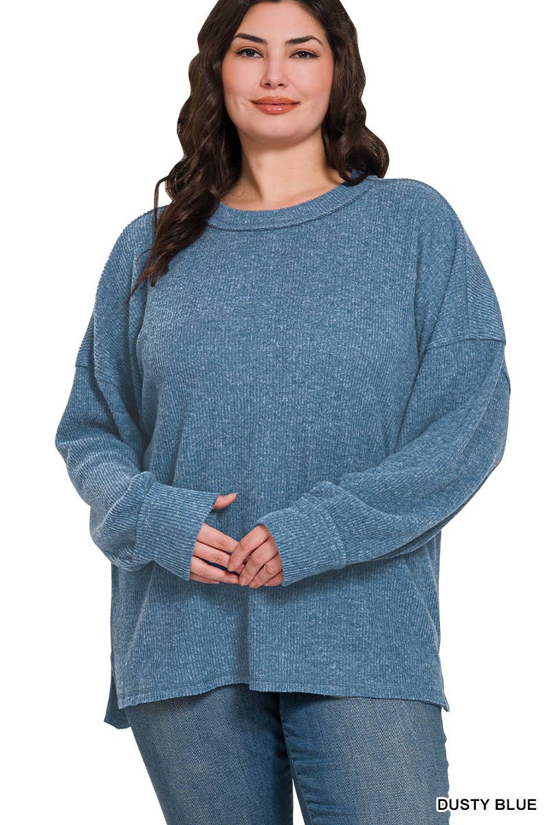 ..SI-27163 Plus Brushed Ribbed Hacci Exposed Seam Drop Shoulde