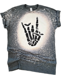 Rocker Skeleton Hand + Bats Halloween Bleached Tee