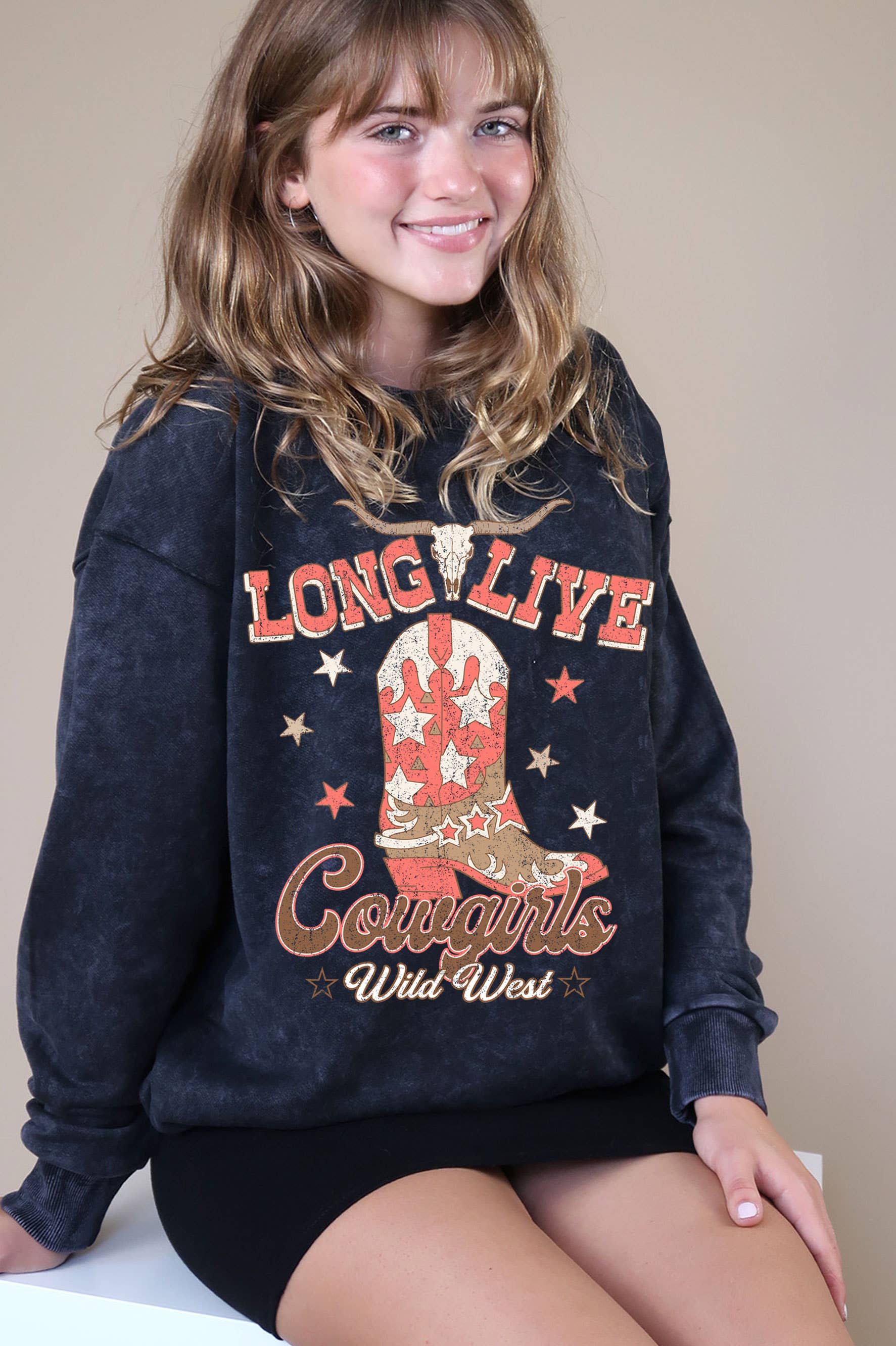 Long Live Cowgirl Boots Mineral Graphic Brushed Sweatshirts