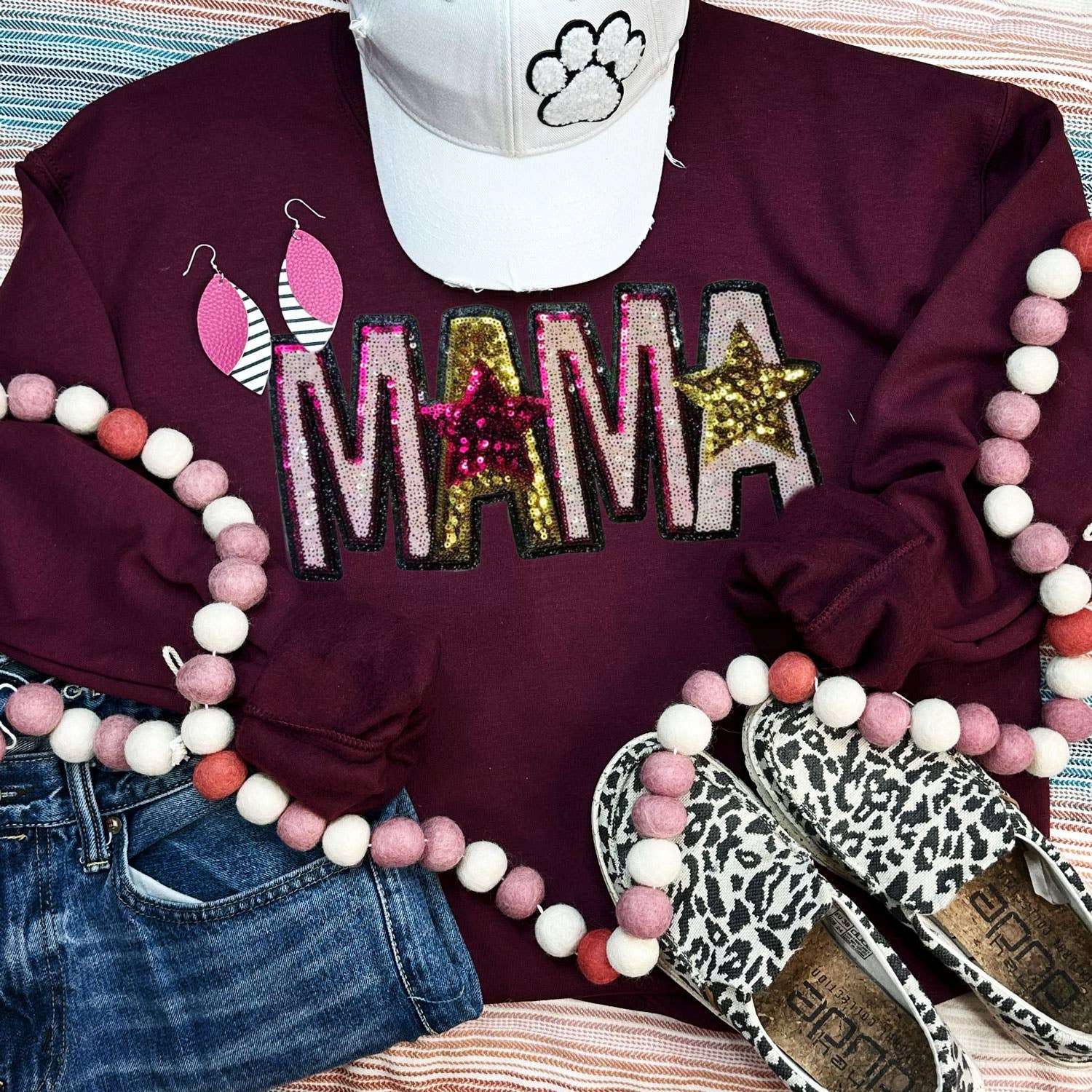 Mama Pink and Gold Sequin Sweatshirt