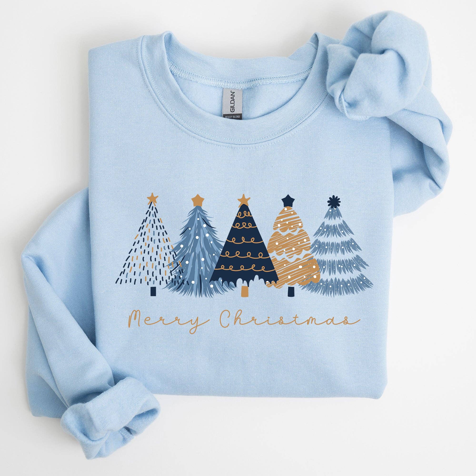 Merry Christmas Trees, Winter, Gold Effect Xmas Sweatshirt