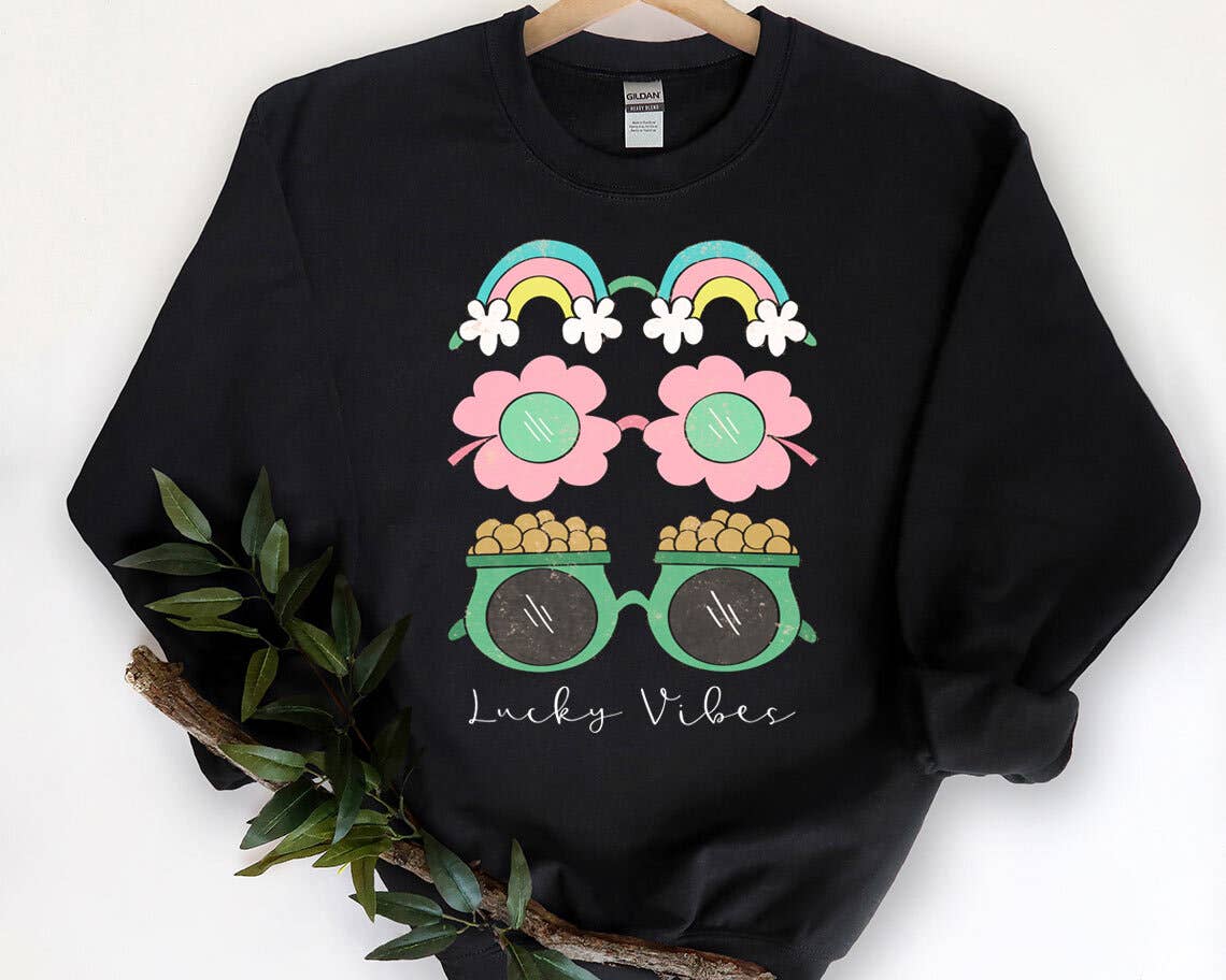St Patricks Day - Lucky Vibes Gold Rainbow Sweatshirt
