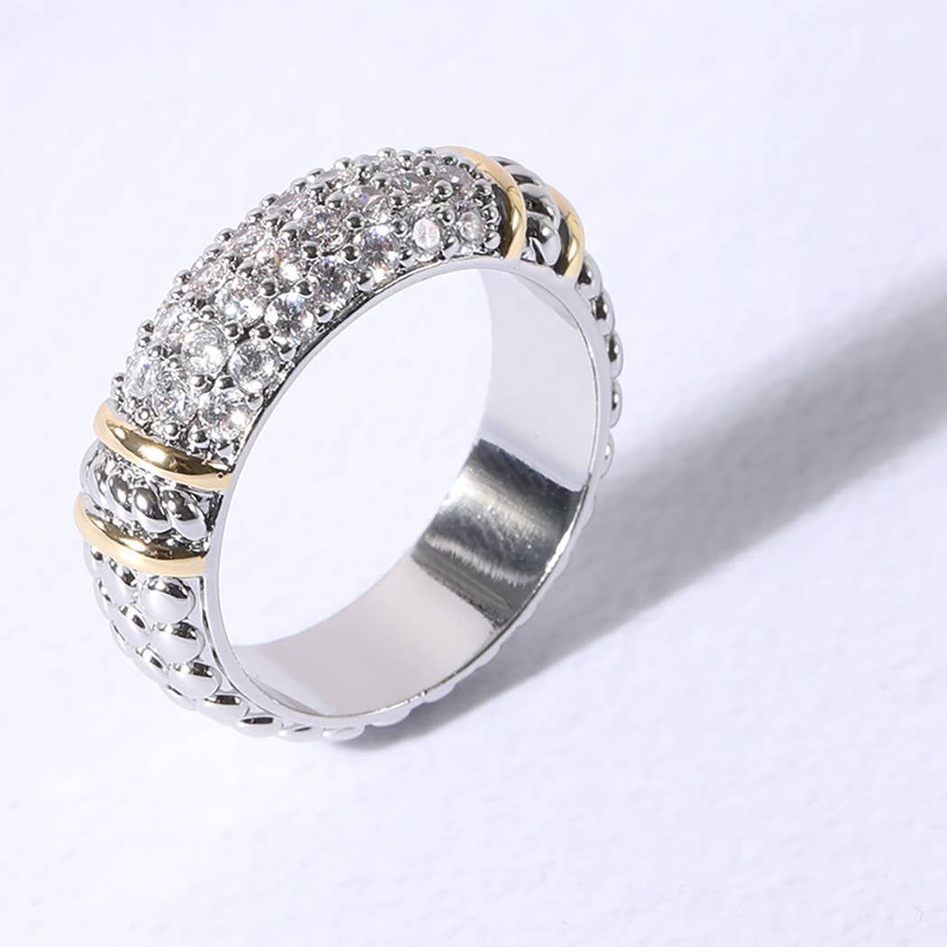 Multi-Row Two Tone Cz Stone Paved Ring