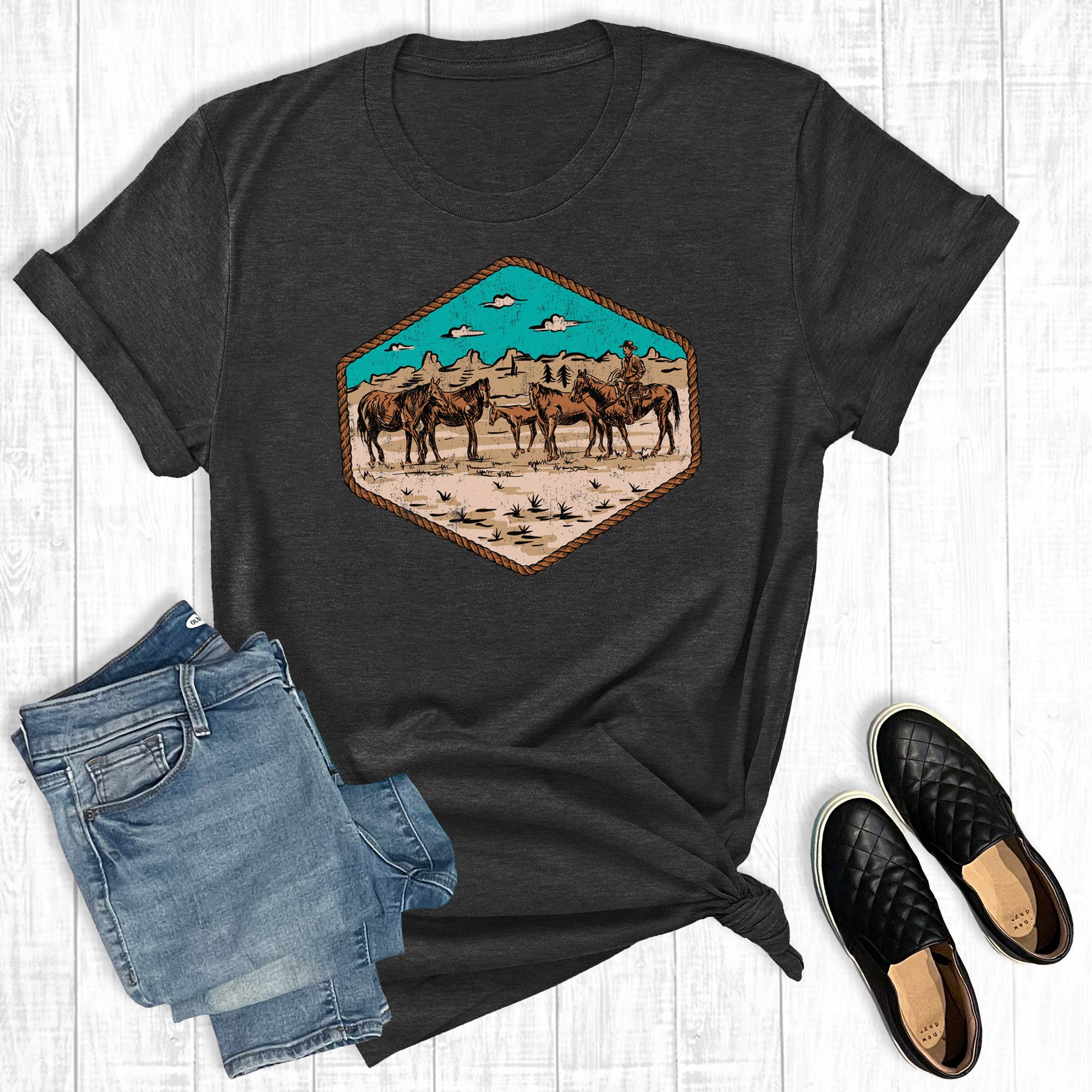 Western Desert Horses Graphic Tee