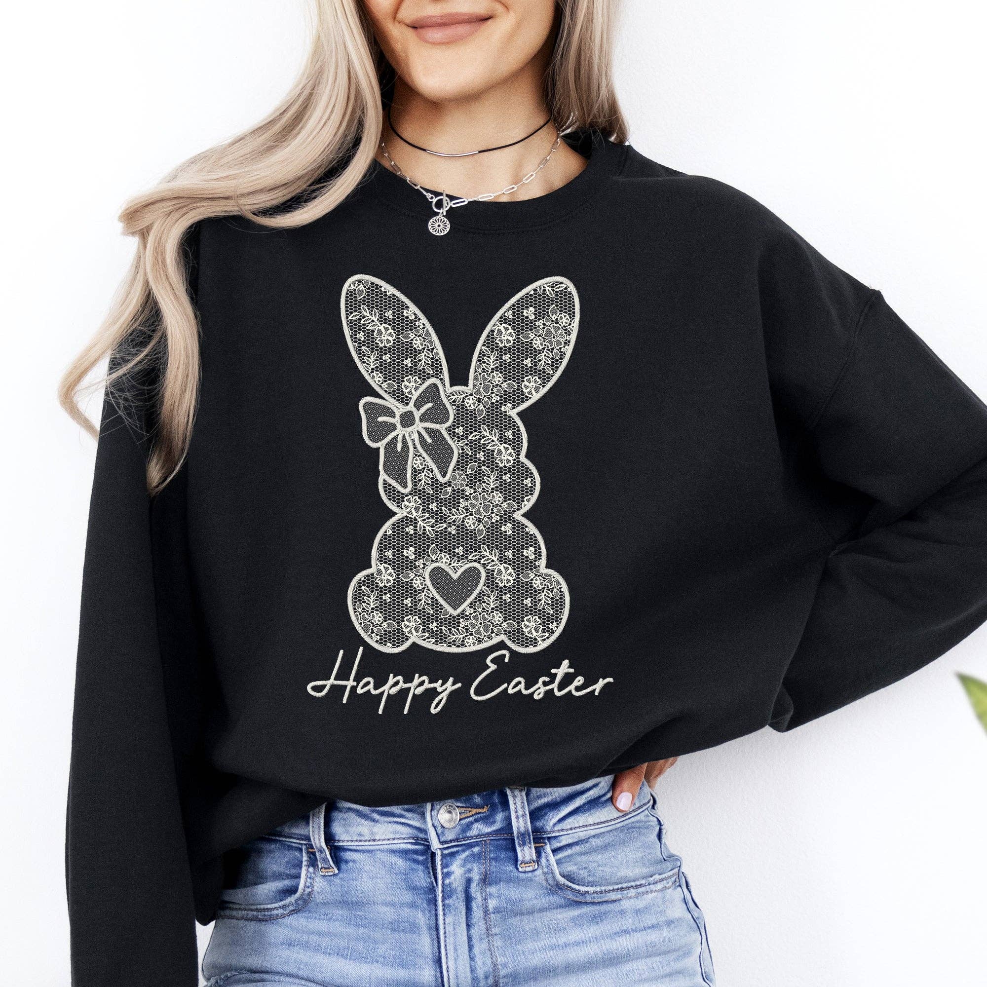 Faux Lace Bunny, Coquette, Happy Easter, Rabbit Sweatshirt