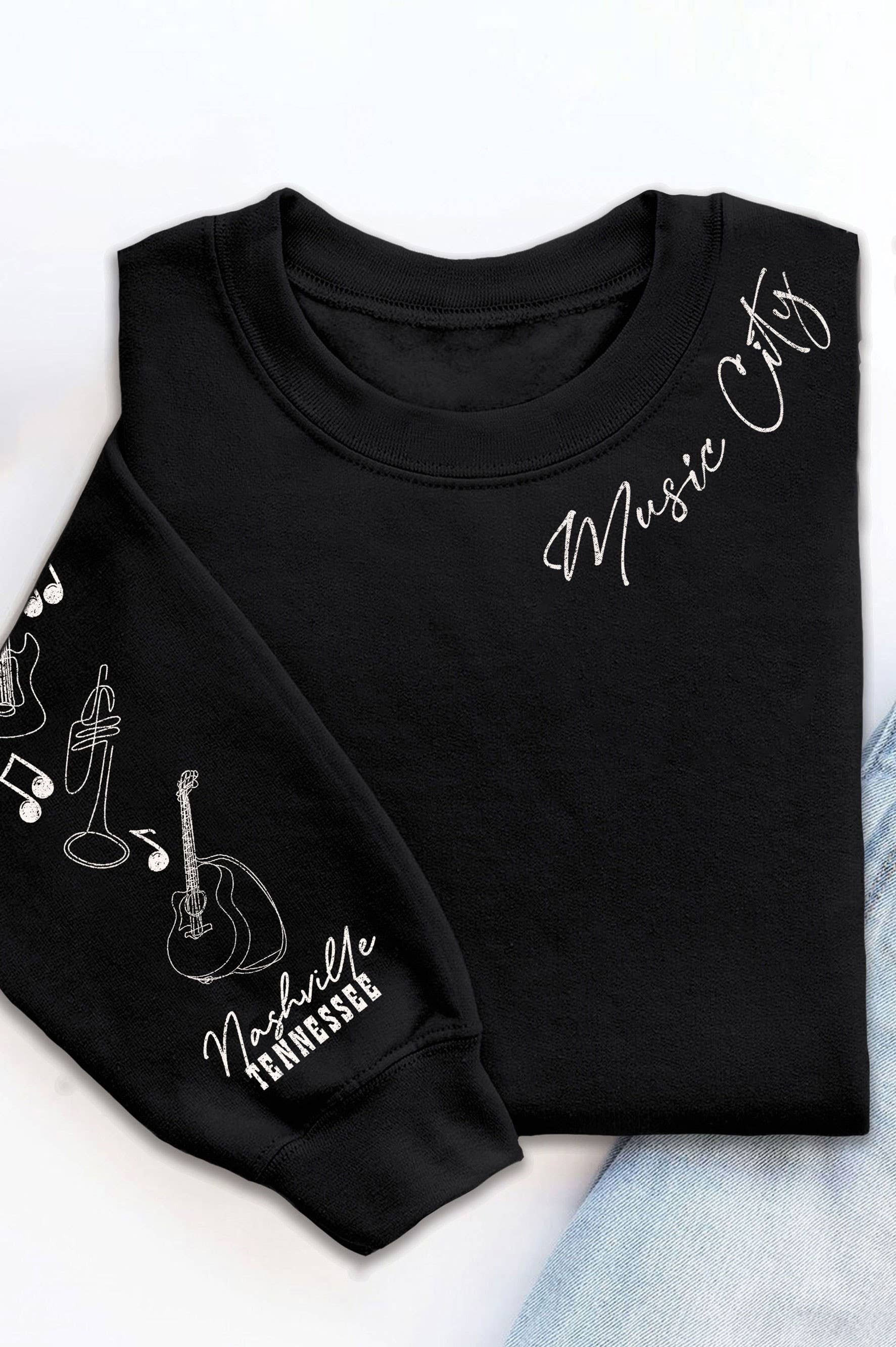 Nashville Music City Puff Graphic Brushed Sweatshirts