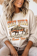 Stay Wild Roam Free Buffalo Graphic Brushed Sweatshirts
