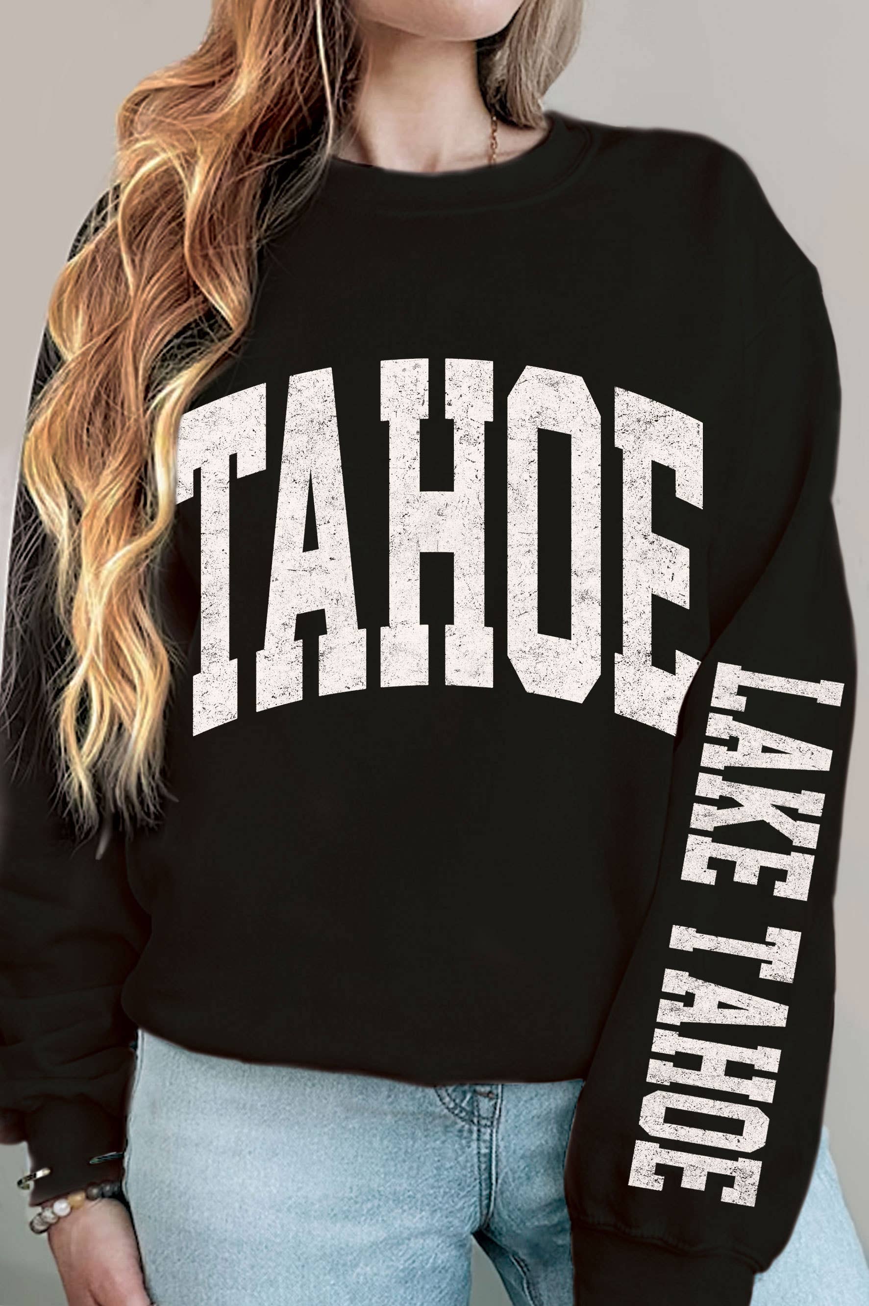 Lake Tahoe Front&Sleeve Graphic Brushed Sweatshirts