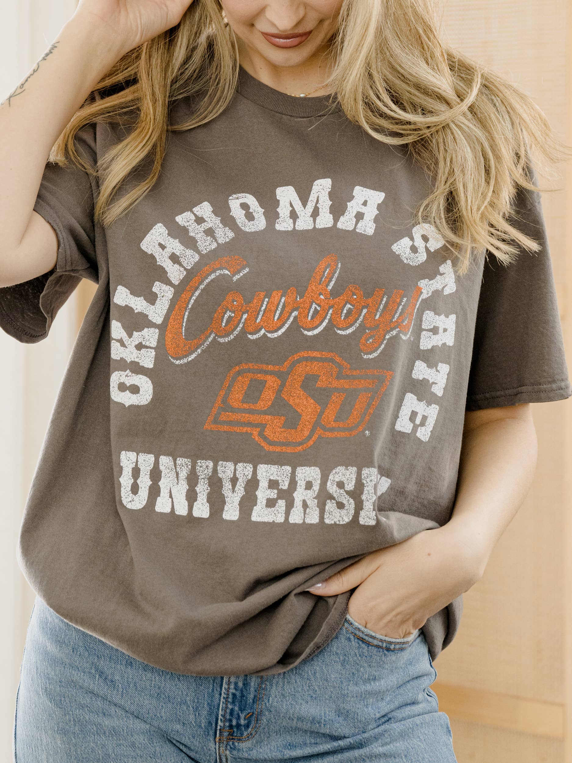 Oklahoma State Osu Cowboys Draft Charcoal Thrifted Tee