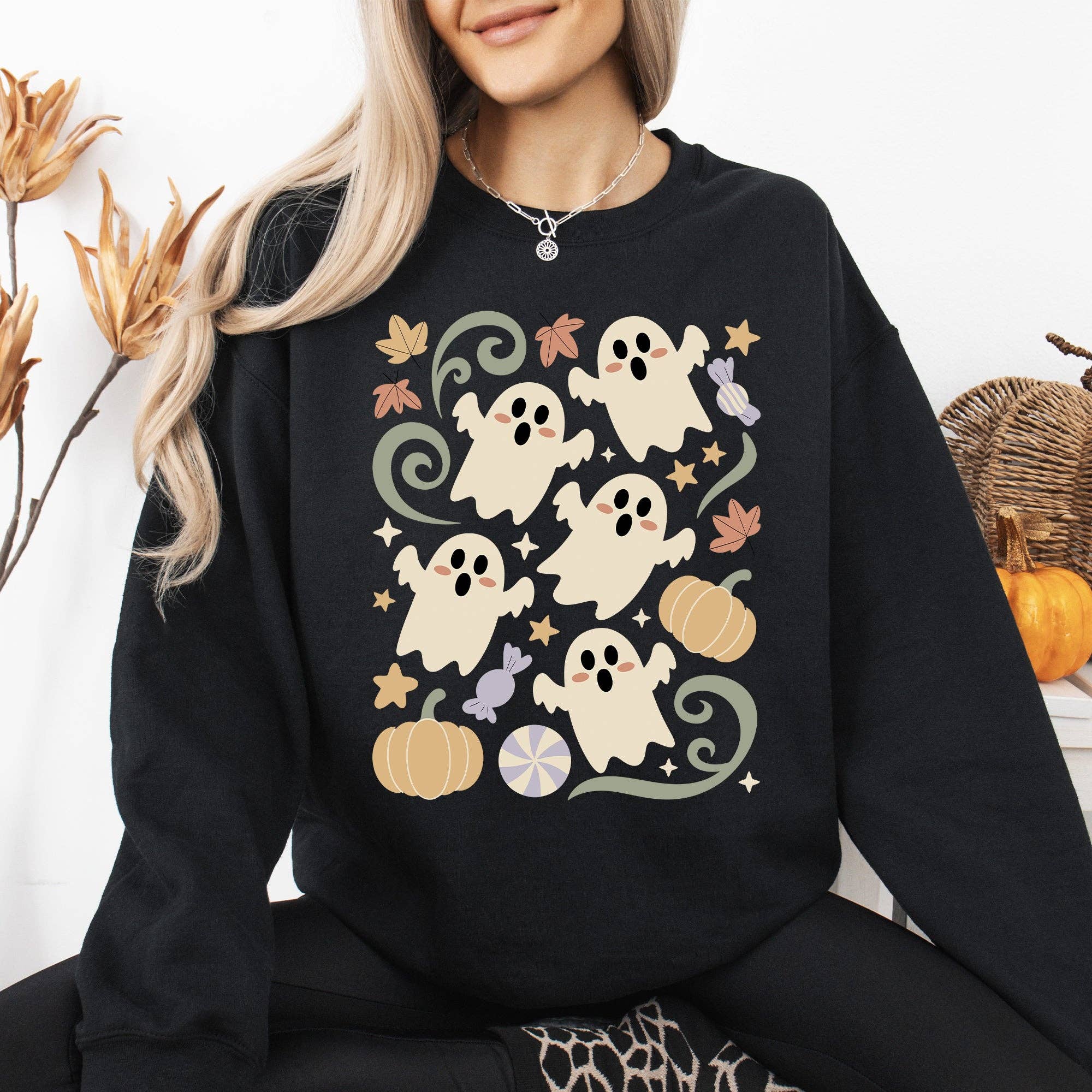 Vintage Ghosts, Floral, Halloween Costume Graphic Sweatshirt