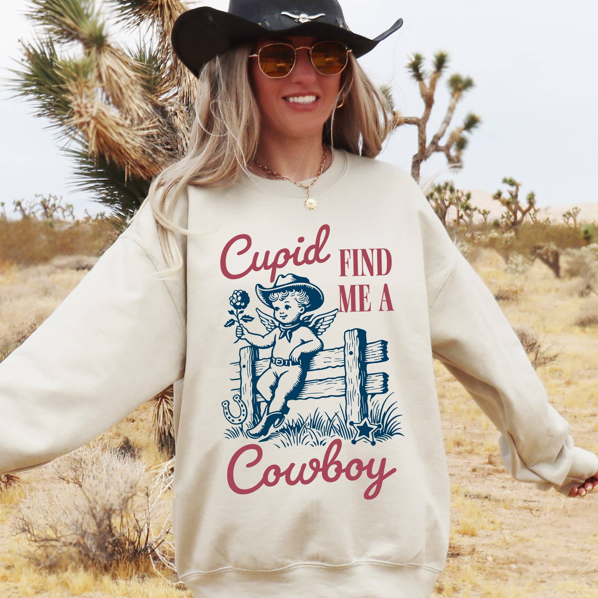 Cupid Find Me A Cowboy, Western Valentine's Day Sweatshirt
