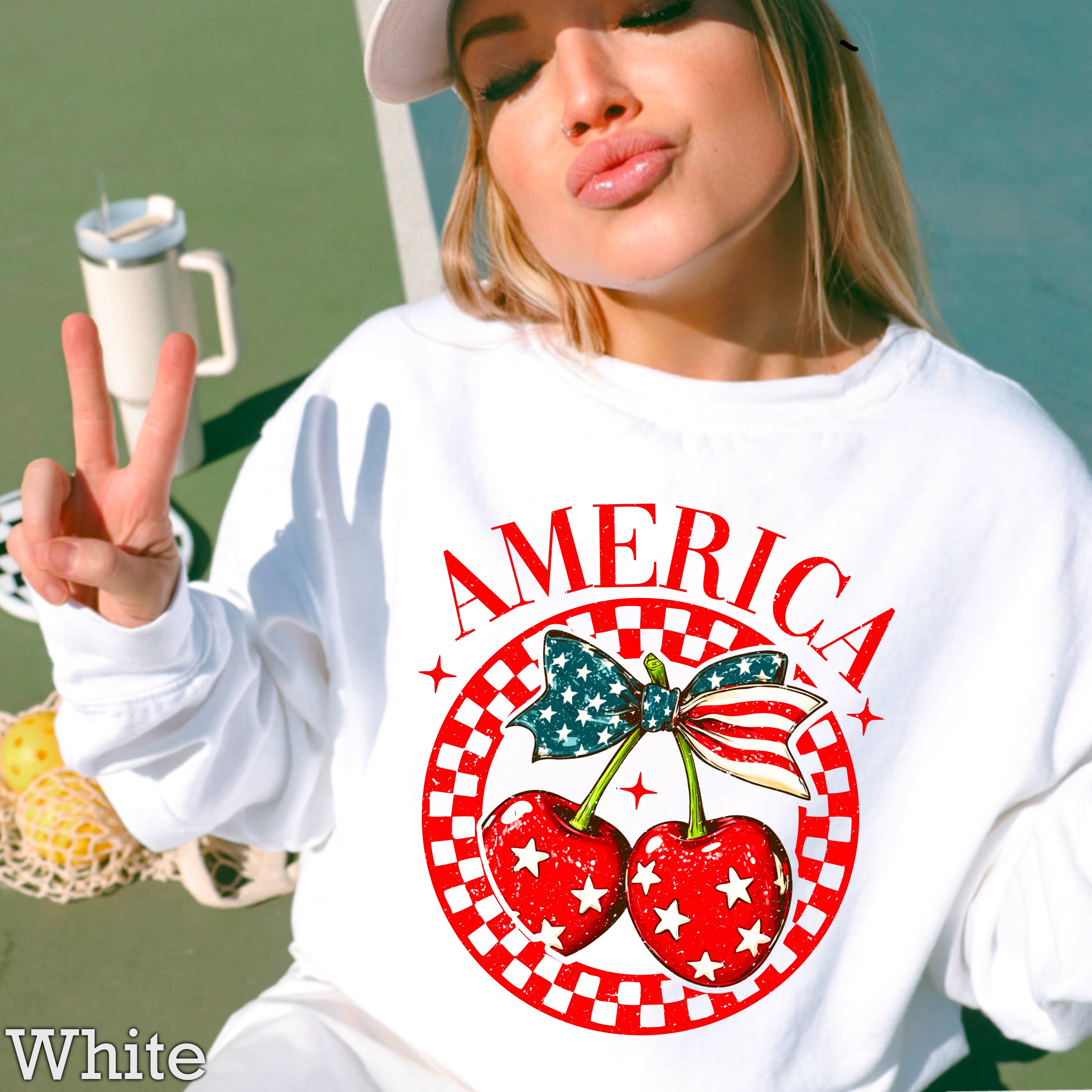 America  Patriotic Cherries Sweatshirt | July 4th Sweatshirt