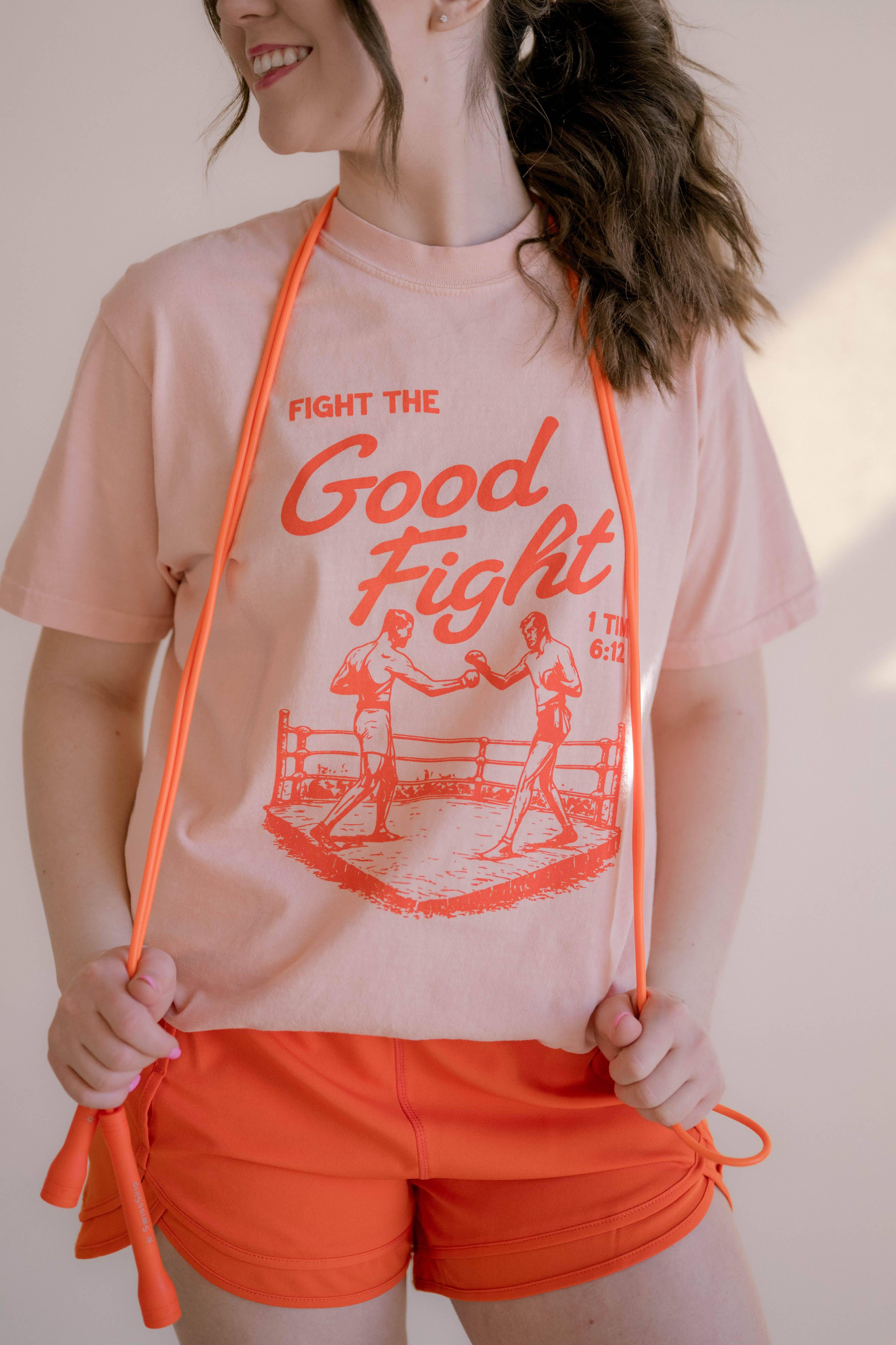 Fight the Good Fight Tee - Peach