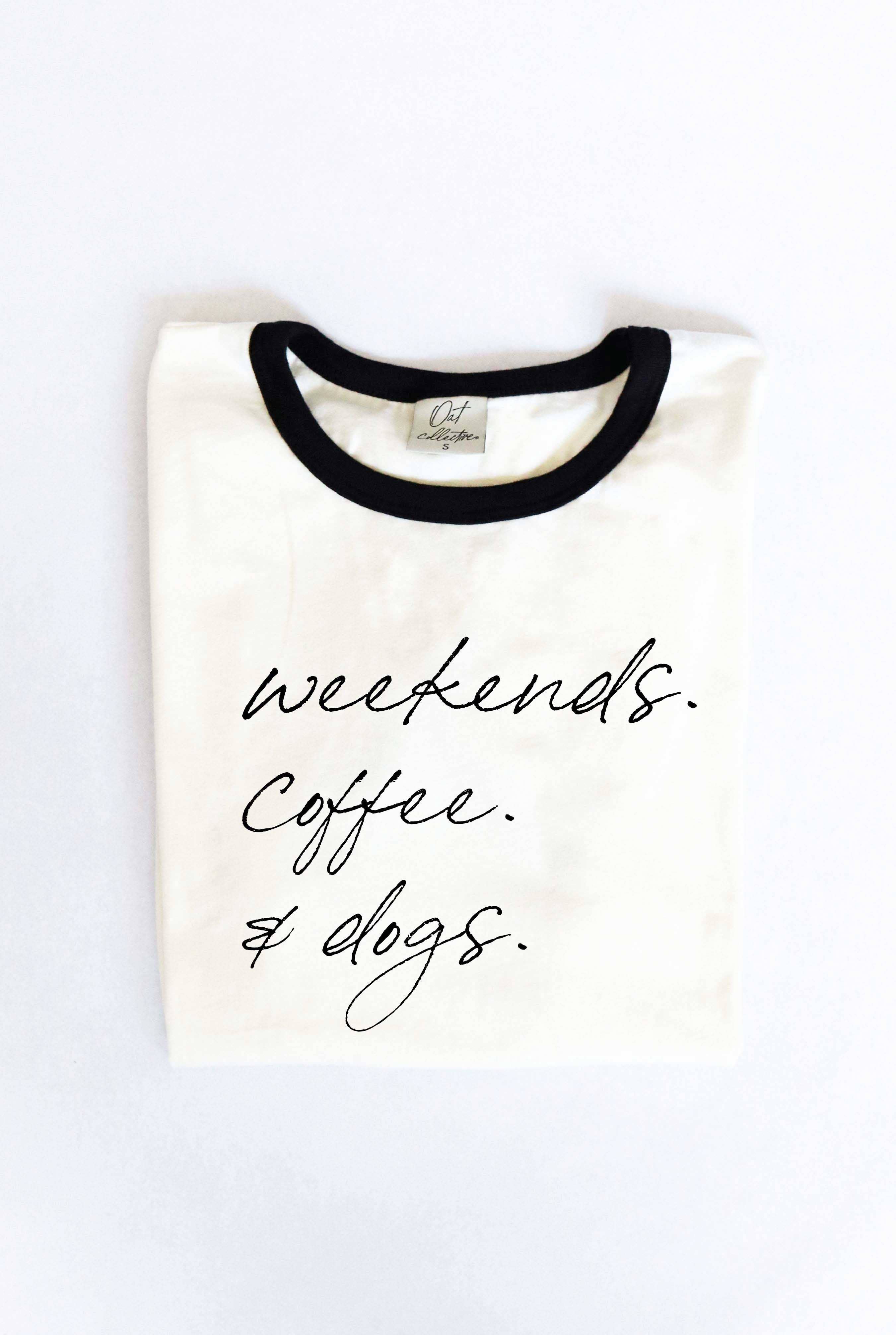 Weekends Coffee and Dogs Ringer Graphic T-Shirt