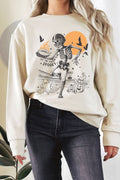 Spooky Skeleton Football Puff Graphic Terry Sweatshirts