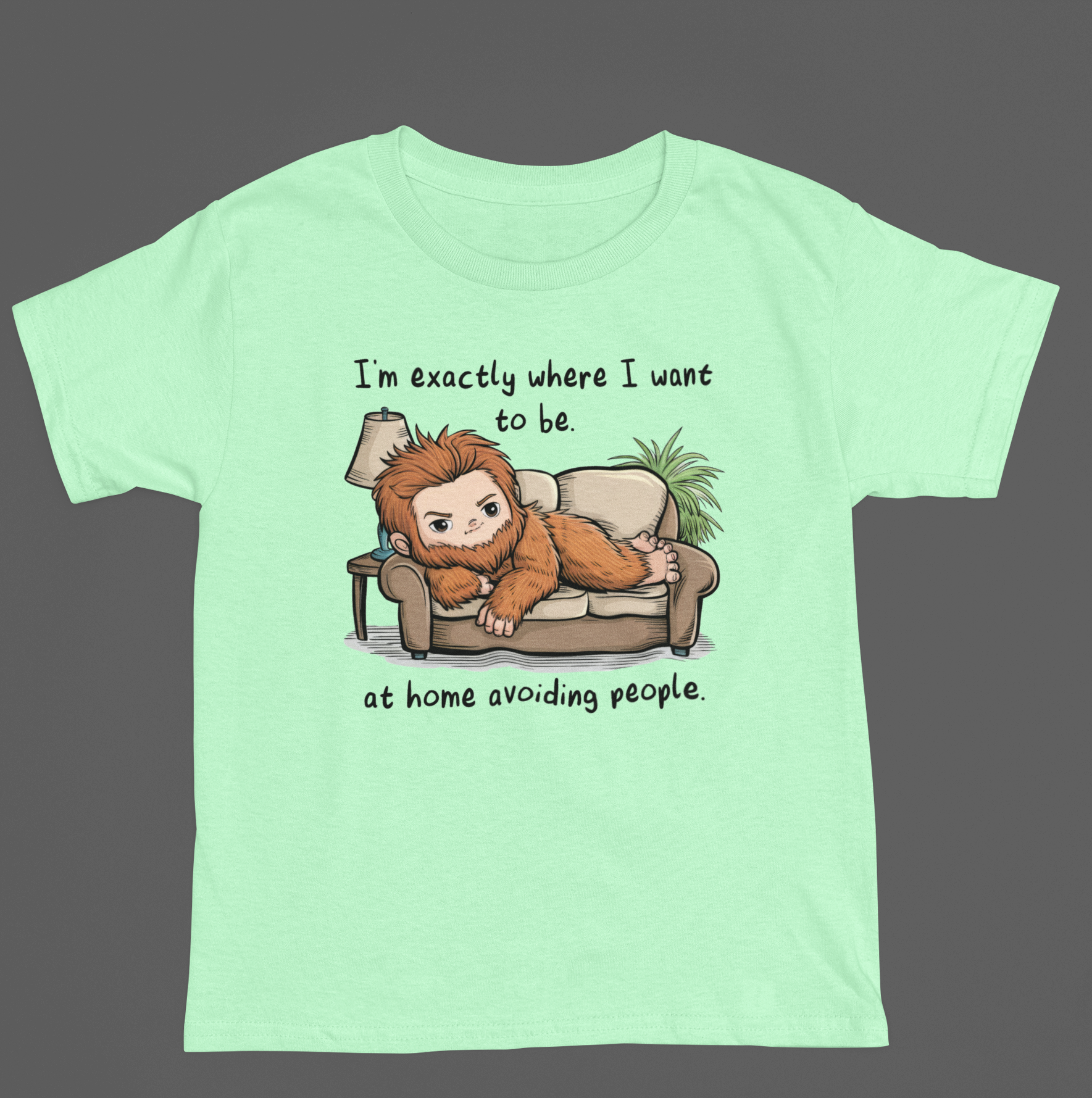 Bigfoot At Home Avoiding People T-Shirt (Mint Green)