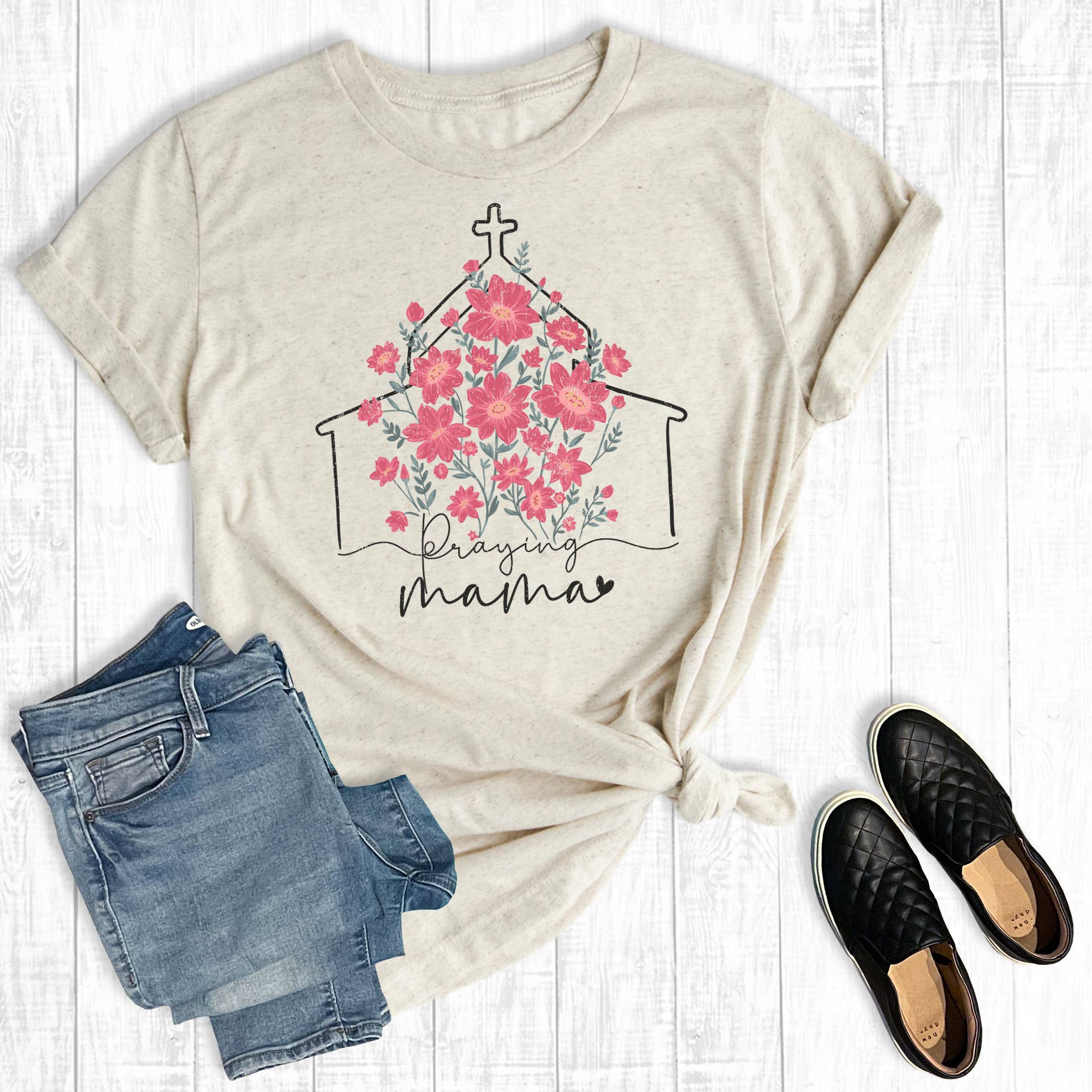 Mother's Day Floral Praying Mama Graphic Tee