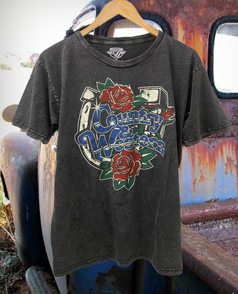 Country & Western Horseshoe Acid Washed 90's Unisex T Shirt