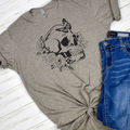 Skull, Butterfly and Flowers Graphic T-Shirt