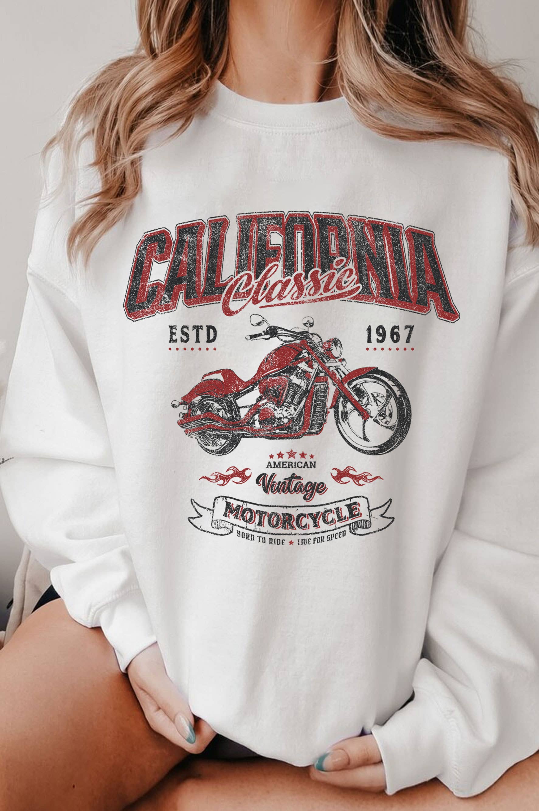 California Classic Motorcycle Graphic Brushed Sweatshirts