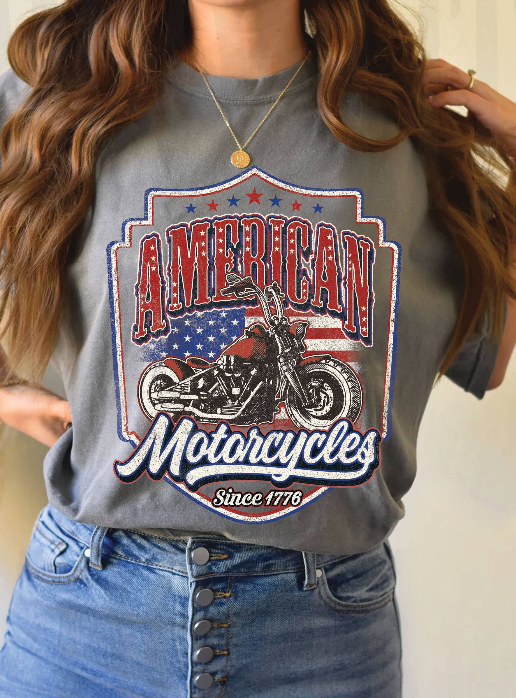Motorcycle America Flag Graphic Tshirts