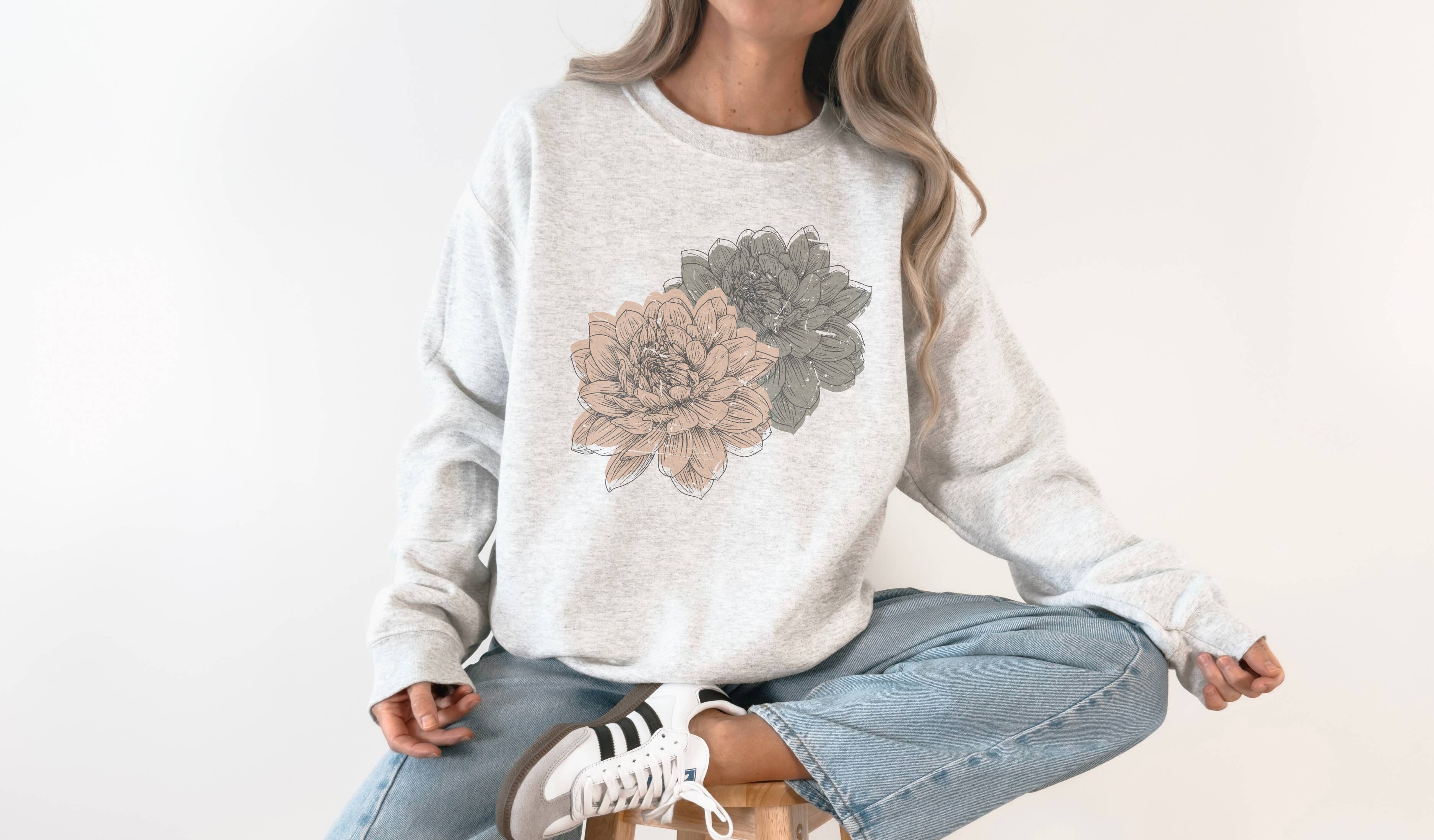 Grunge Fall Floral Crew Neck Sweatshirt | Fall