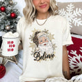 Retro Santa, Believe, Christmas, Leopard Print, Tshirt