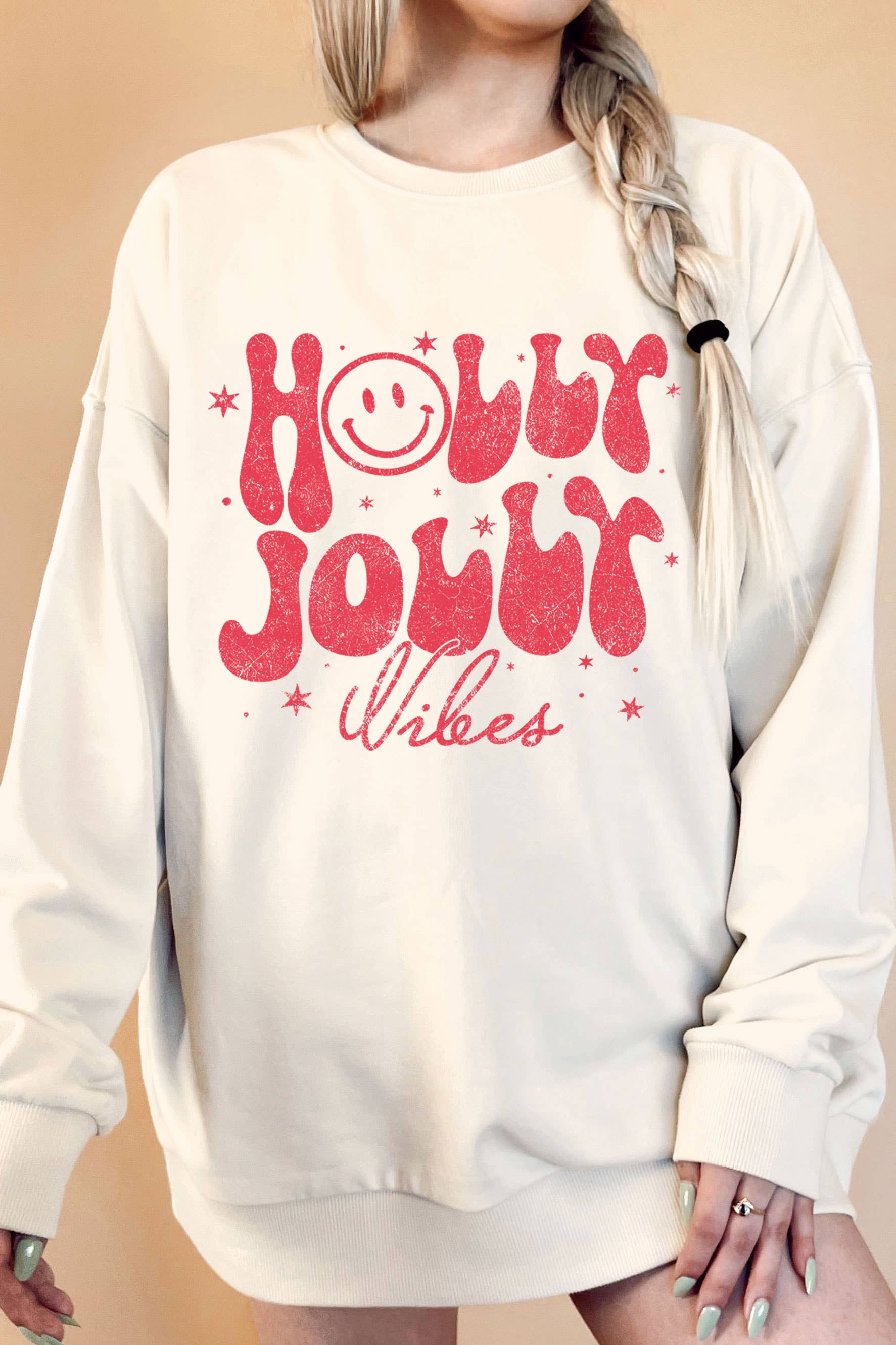 Holly Jolly Vibes Oversize Graphic Terry Sweatshirts