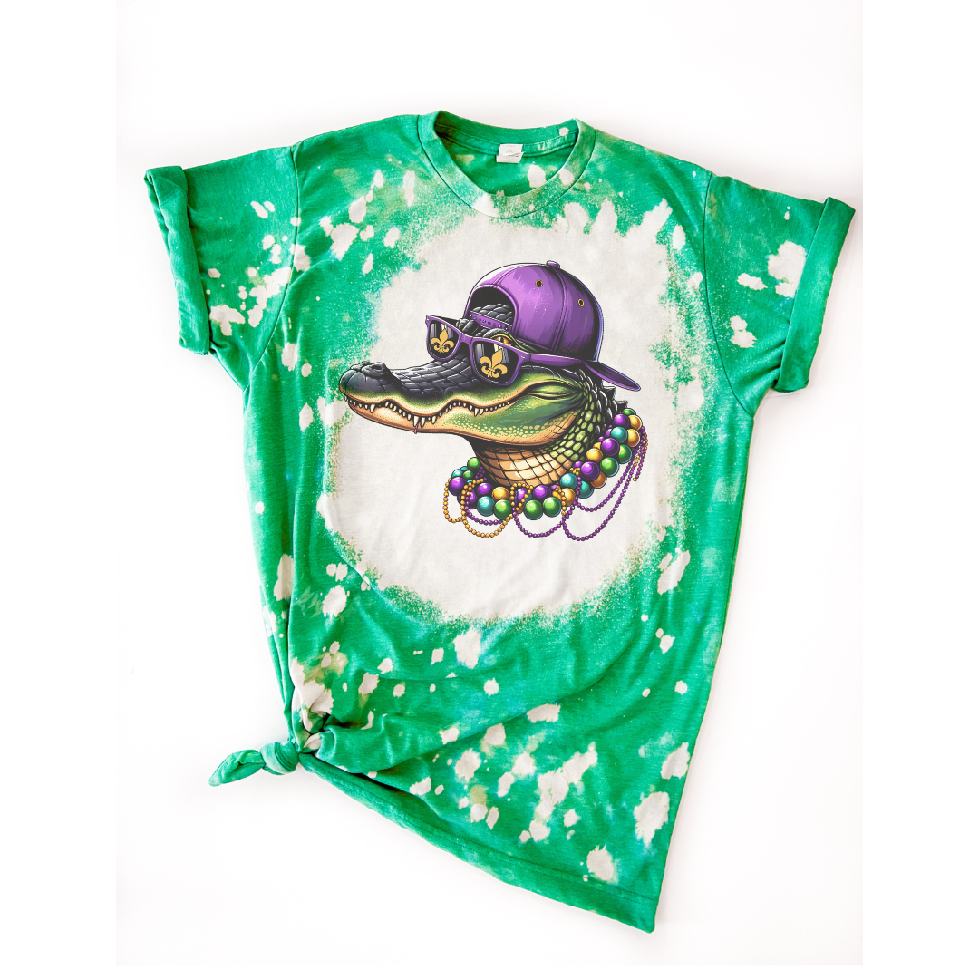 Mardi Gras Gator Vintage Bleached Tee