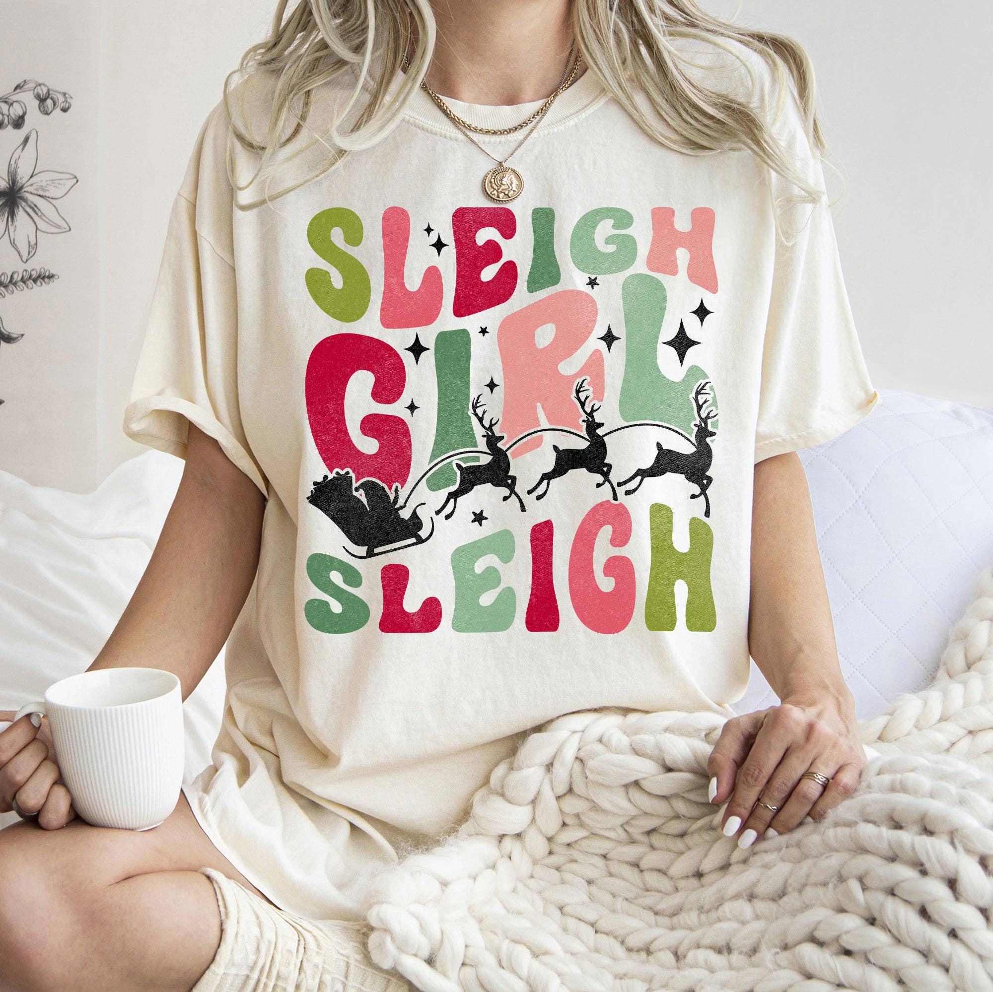 Sleigh Girl Sleigh, Santa, Christmas, Retro, Tshirt