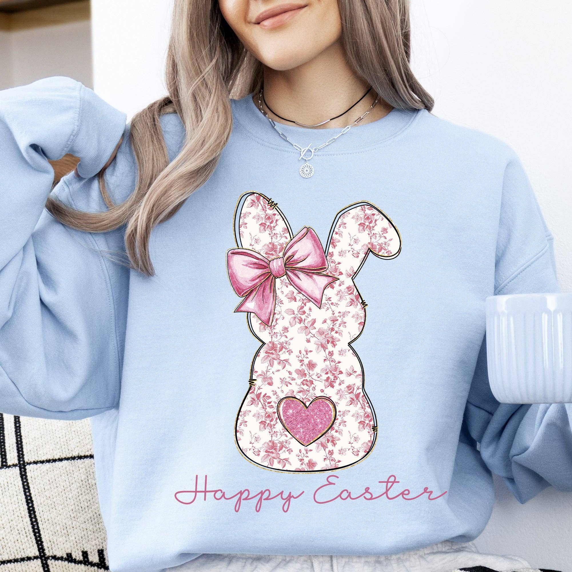 Pink Floral Bunny, Easter, Bunny, Jesus, Rabbit Sweatshirt