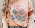 Salty Soul Beach Palm Tree -  Retro Beach Graphic T-Shirt