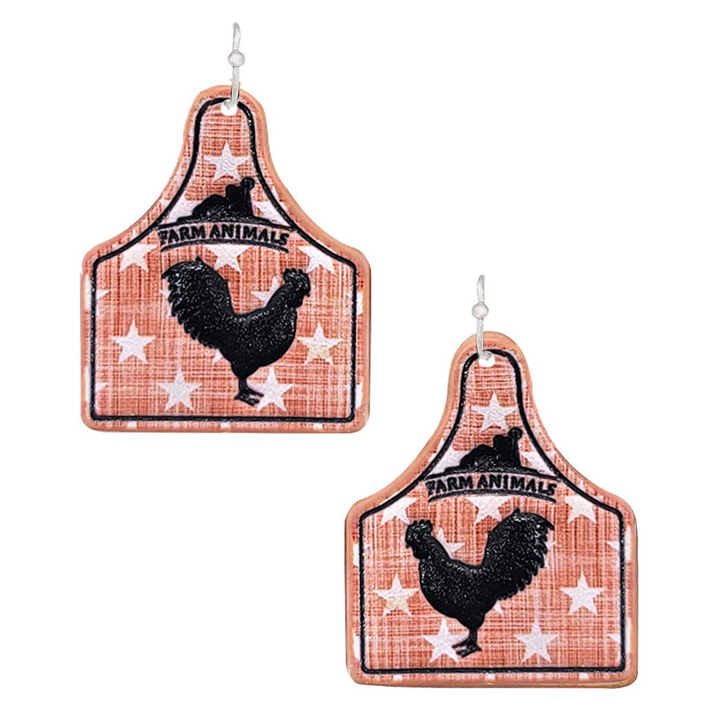 Star Farm Animal Tooled Leather Earrings - Rooster