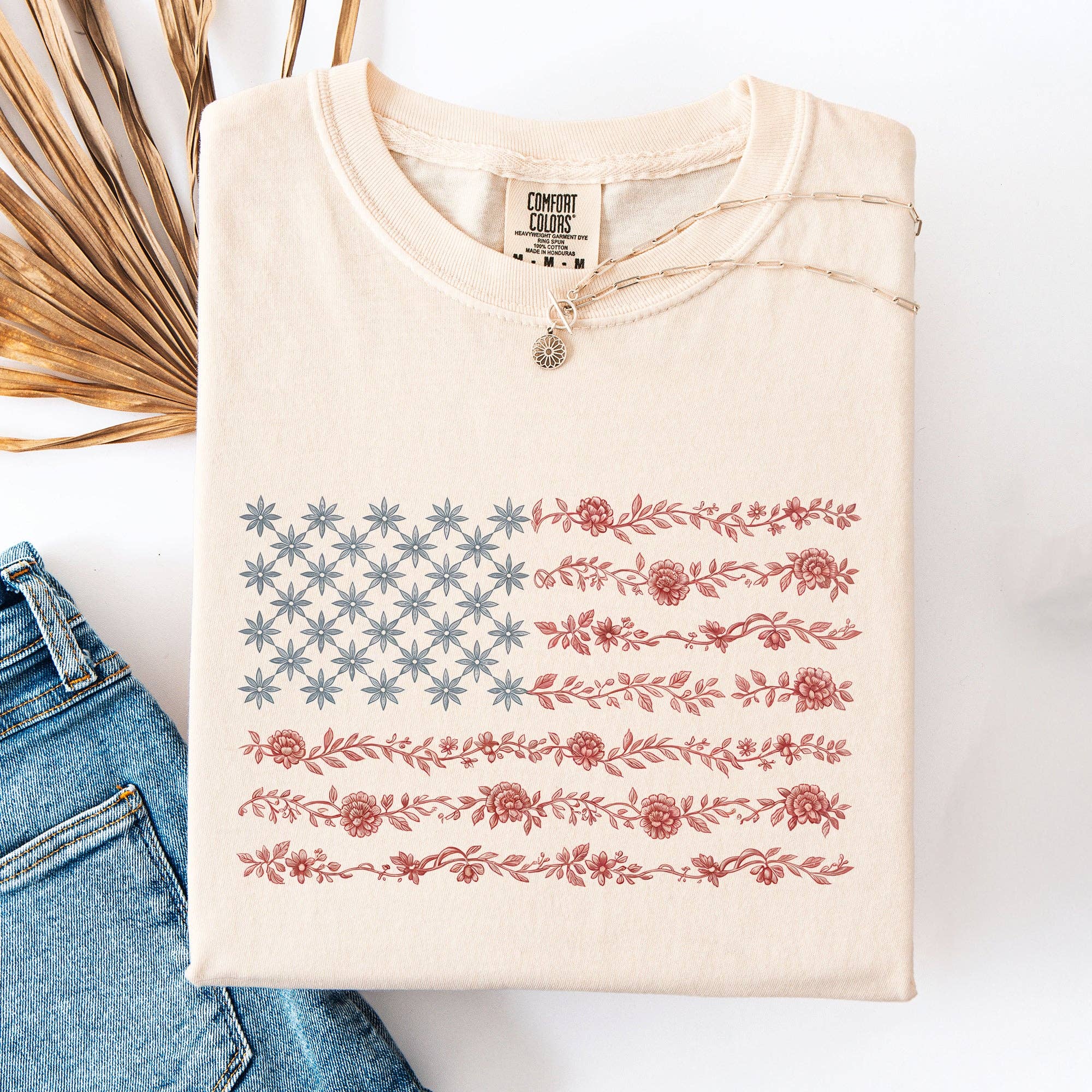 Floral America Flag, USA, 4th of July Comfort Colors T-Shirt
