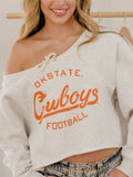 Osu Cowboys Football Stencil Tie Off Shoulder Sweatshirt