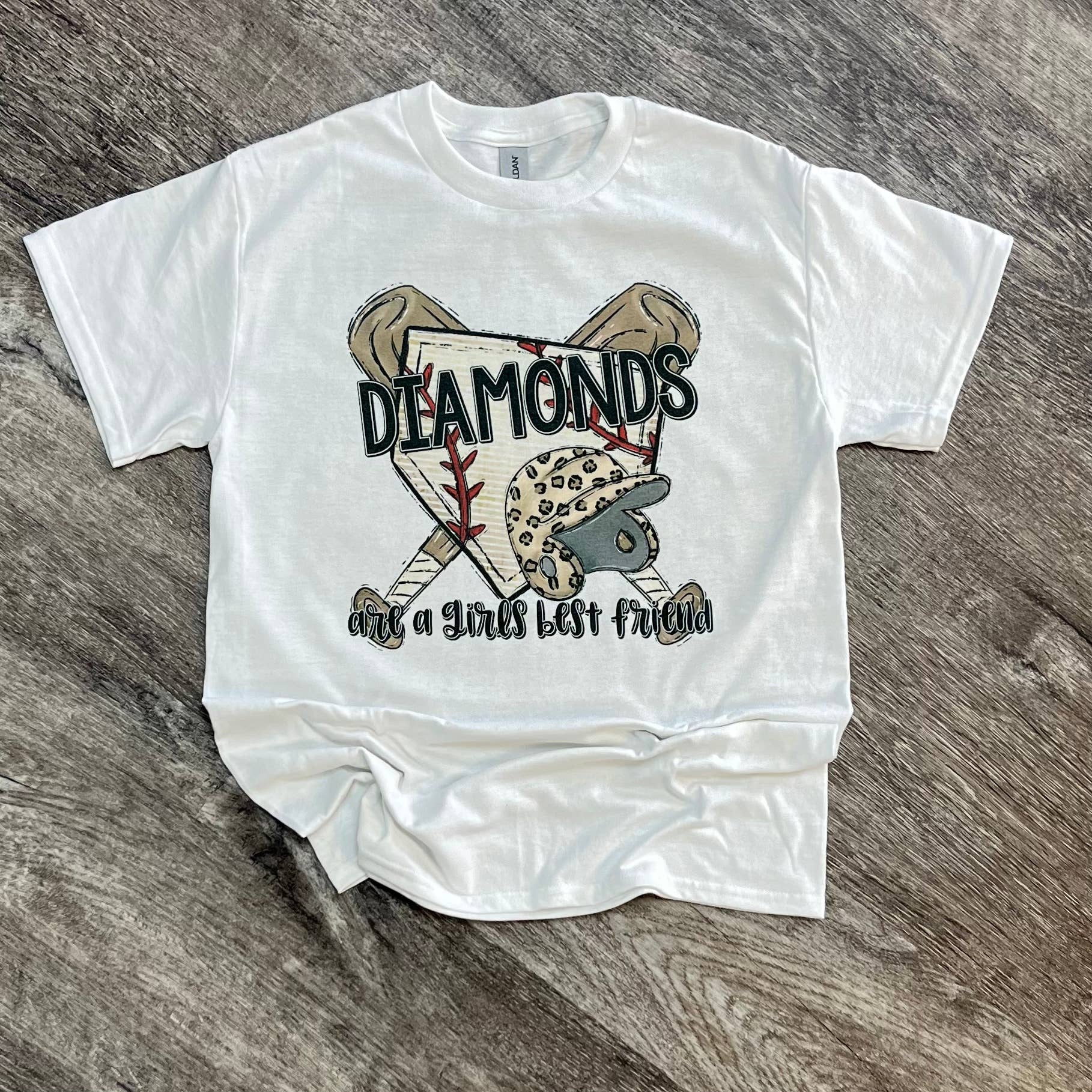 Diamonds Are A Girls Best Friend (Baseball) On White Tee